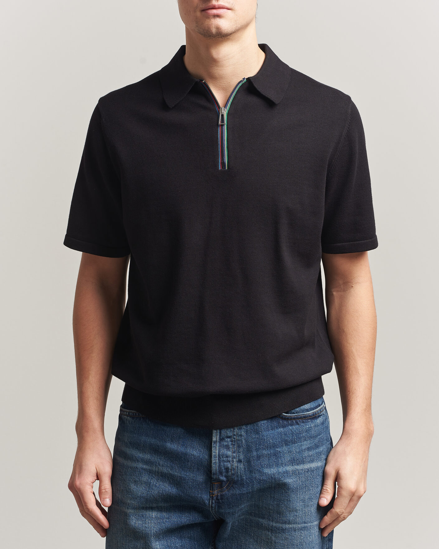 Men | Polo Shirts | PS Paul Smith | Cotton Knitted Half Zip Polo Black