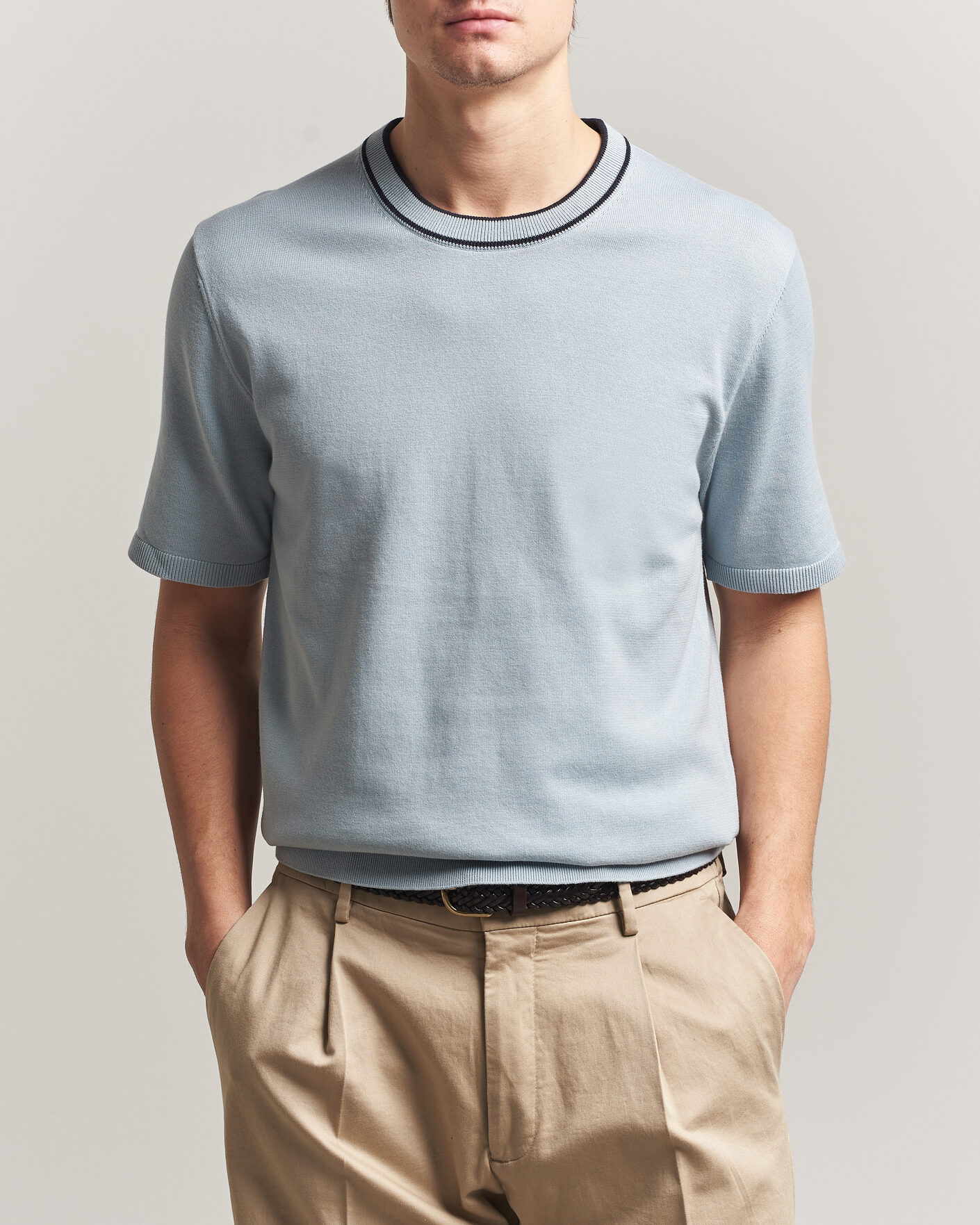 Men | T-Shirts | PS Paul Smith | Cotton Knitted T-Shirt Light Blue
