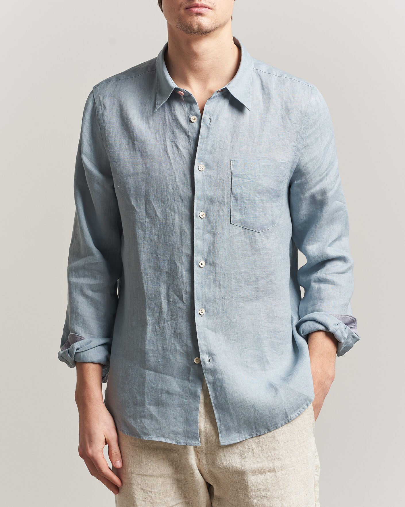 Men | Shirts | PS Paul Smith | Tailored Fit Linen Shirt Light Blue