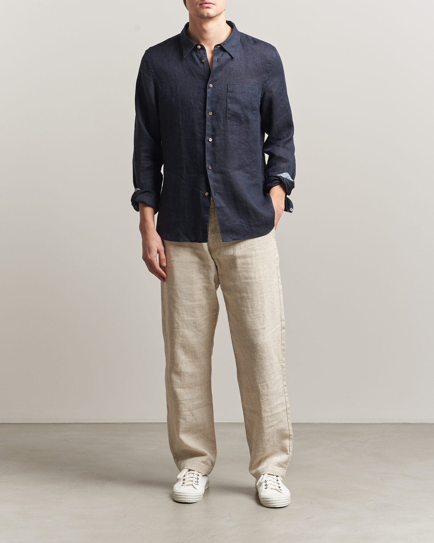 Men | Shirts | PS Paul Smith | Tailored Fit Linen Shirt Navy