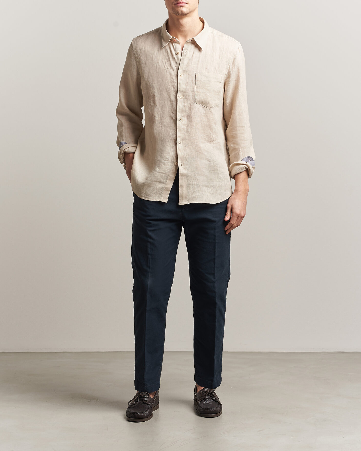 Men | Shirts | PS Paul Smith | Tailored Fit Linen Shirt Beige