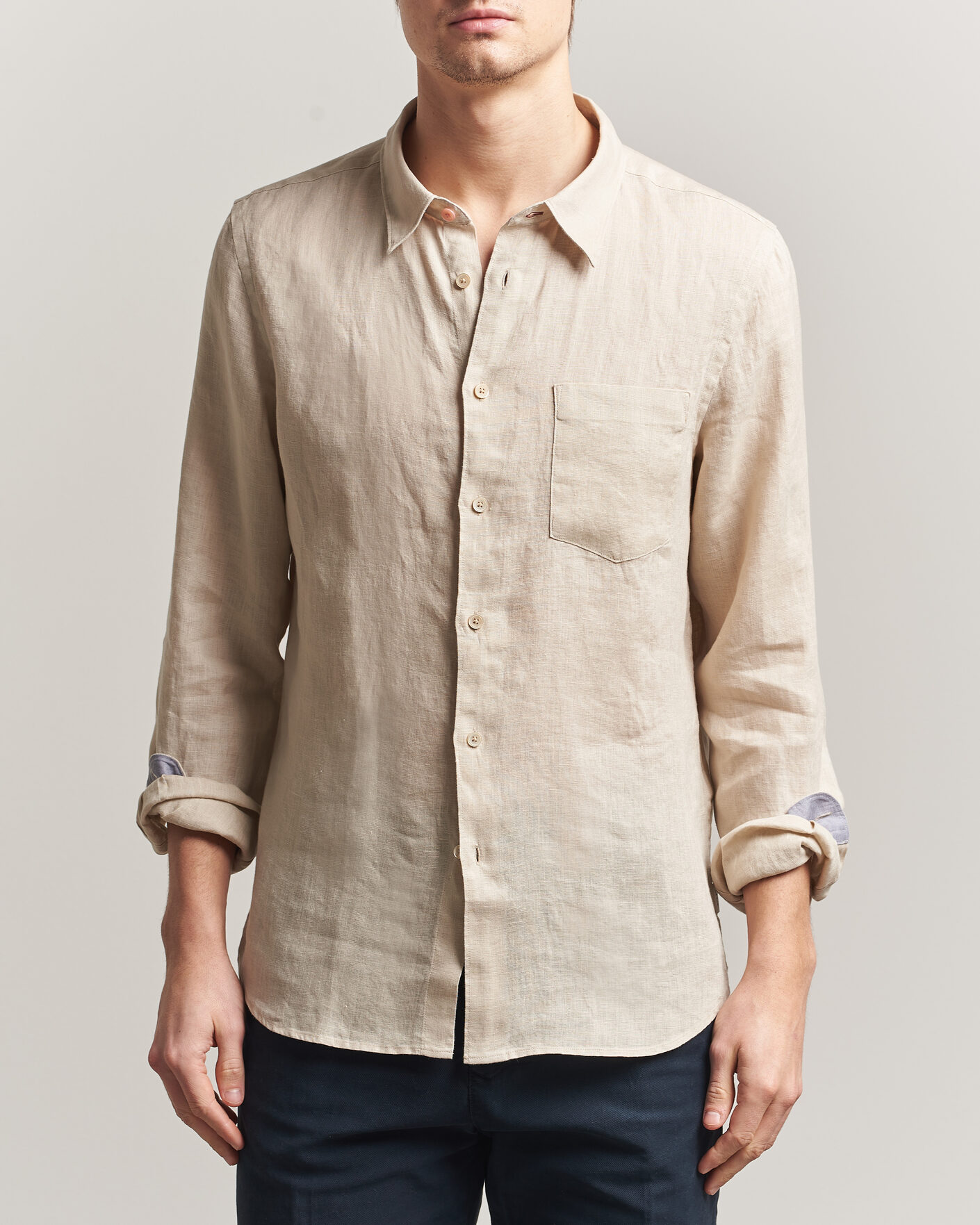 Men | Shirts | PS Paul Smith | Tailored Fit Linen Shirt Beige