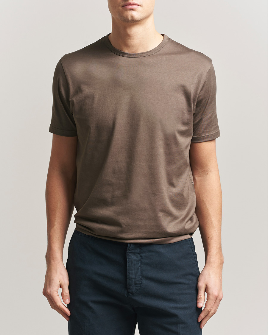 Men | T-Shirts | Sunspel | Crew Neck Q82 Cotton T-Shirt Dark Cedar