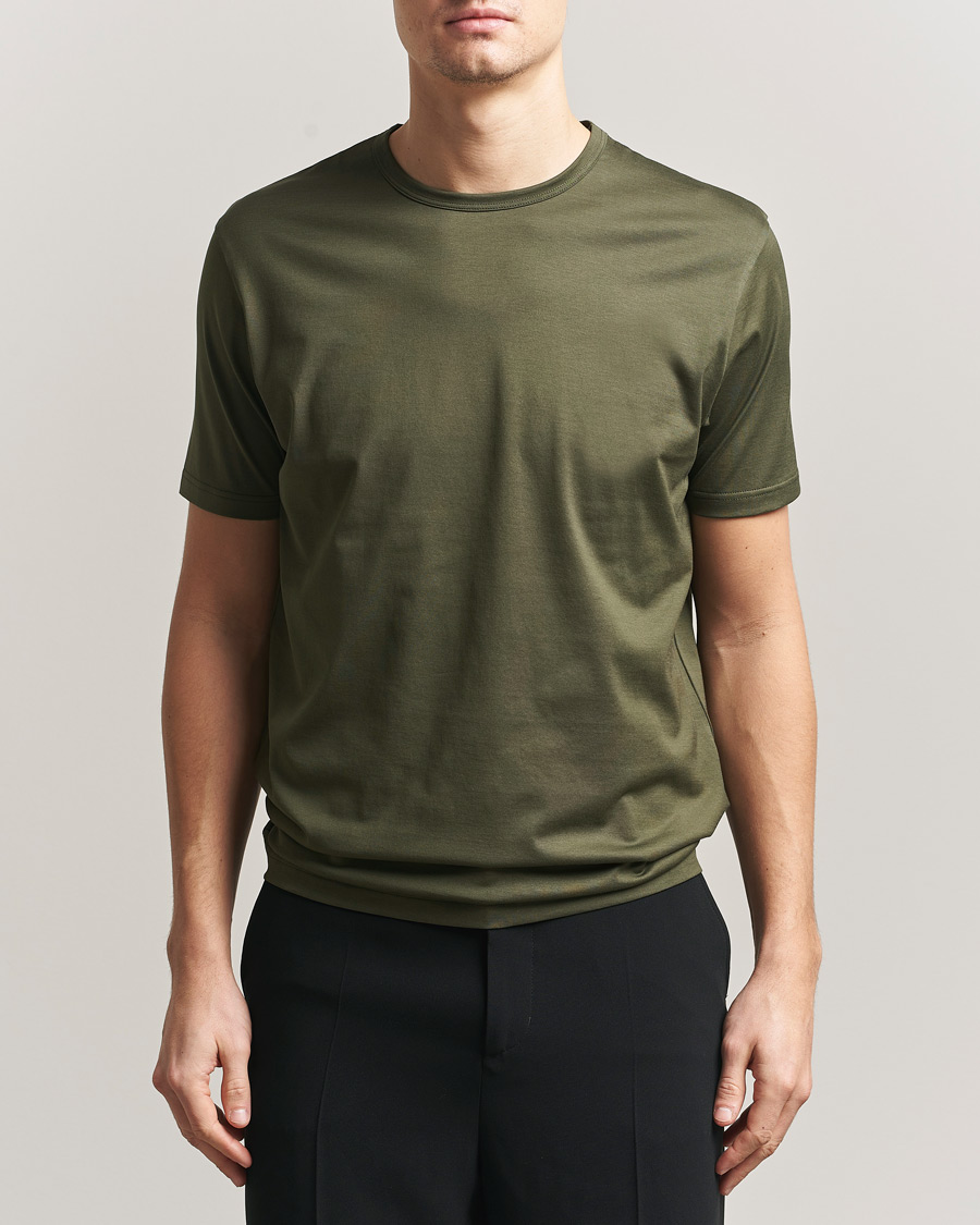 Men | T-Shirts | Sunspel | Crew Neck Q82 Cotton T-Shirt Deep Olive