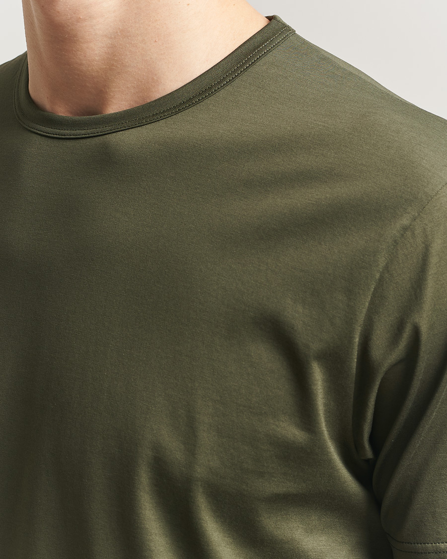 Men | T-Shirts | Sunspel | Crew Neck Q82 Cotton T-Shirt Deep Olive