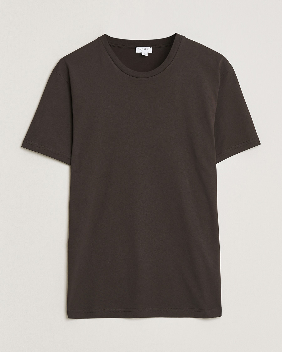 Men | T-Shirts | Sunspel | Riviera Midweight T-Shirt Dark Chocolate