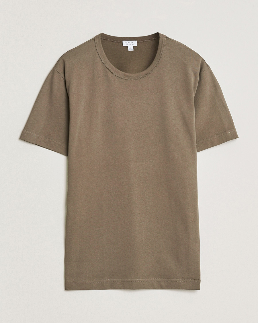 Men | T-Shirts | Sunspel | Single Jersey Supima Cotton T-Shirt Dark Cedar
