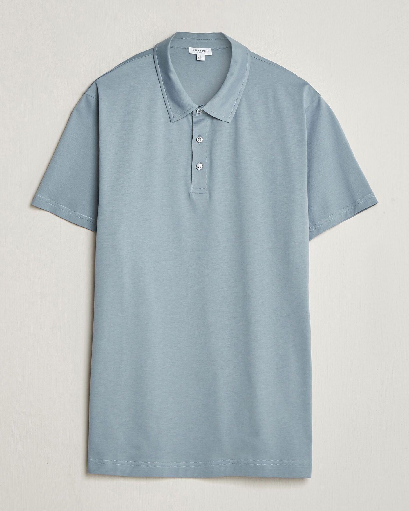 Men | Polo Shirts | Sunspel | Cotton Jersey Polo Stone Blue