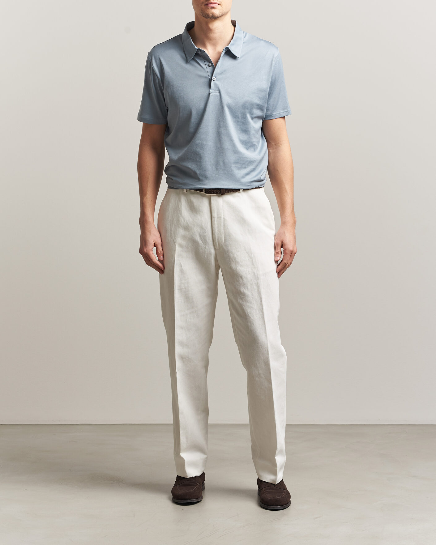 Men | Polo Shirts | Sunspel | Cotton Jersey Polo Stone Blue