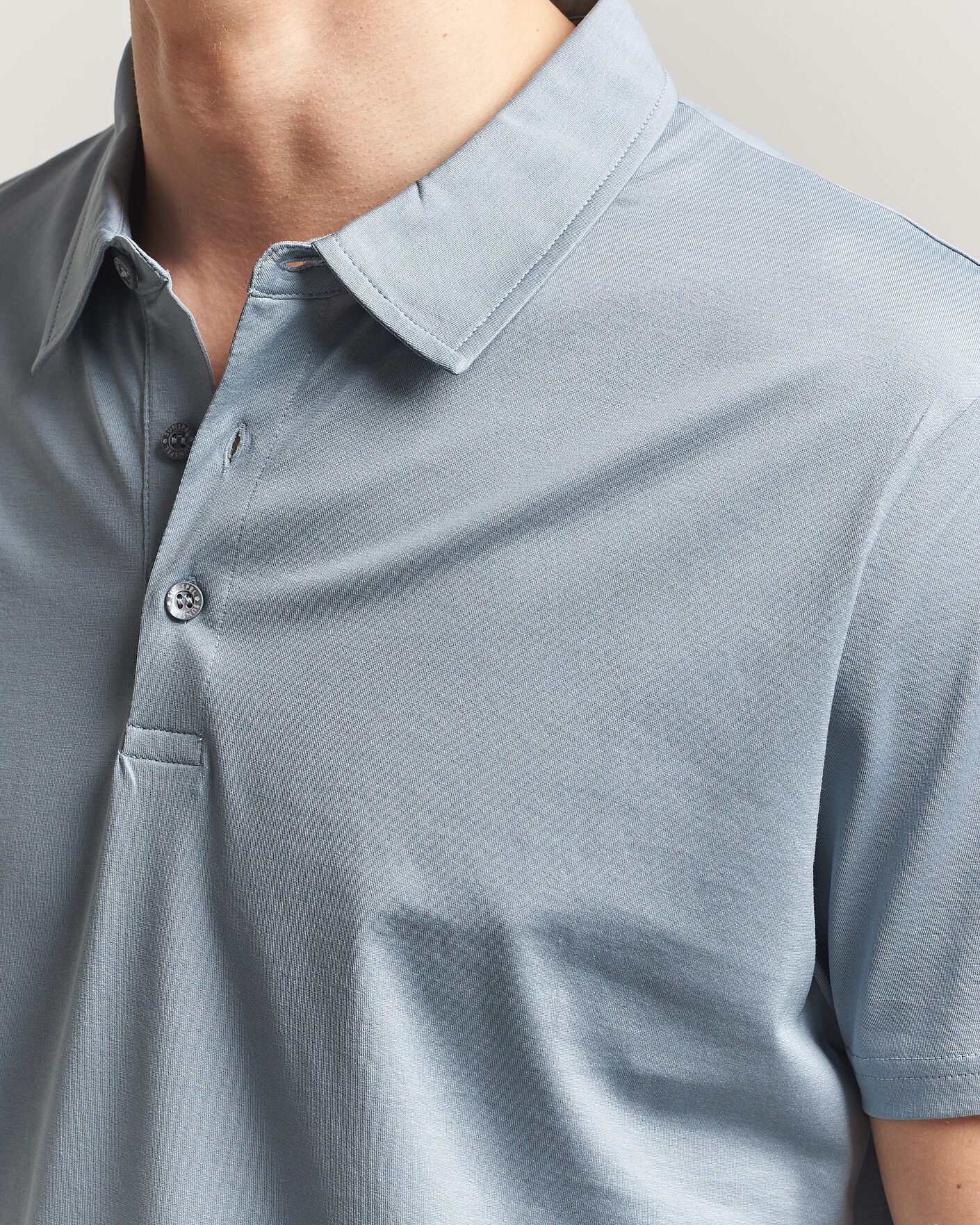 Men | Polo Shirts | Sunspel | Cotton Jersey Polo Stone Blue