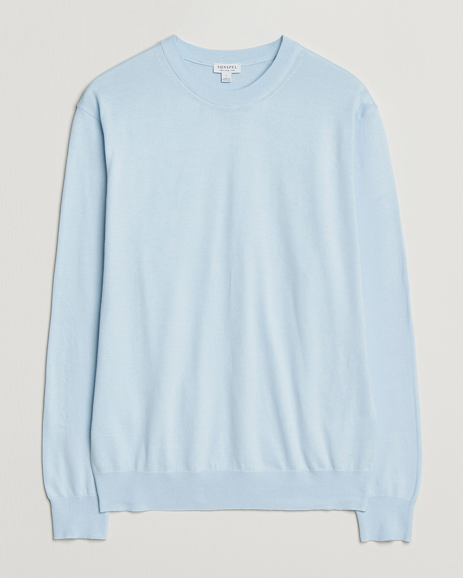 Men | Sweaters & Knitwear | Sunspel | Lightweight Knitted Cotton Crew Pastel Blue