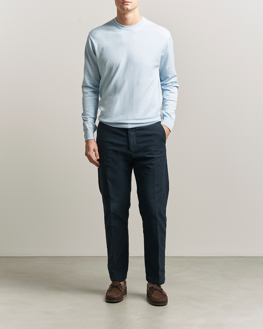 Men | Sweaters & Knitwear | Sunspel | Lightweight Knitted Cotton Crew Pastel Blue