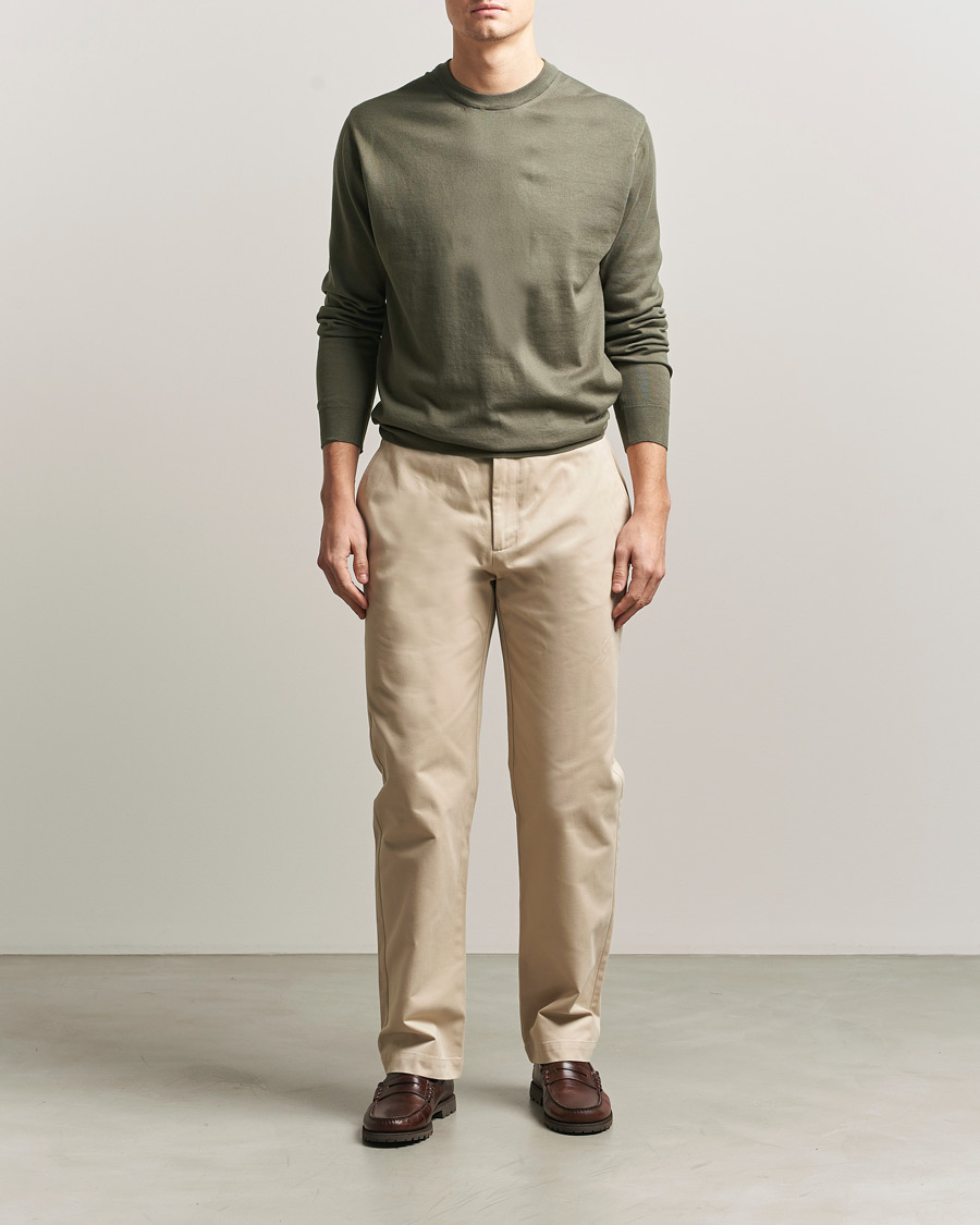 Men | Sweaters & Knitwear | Sunspel | Lightweight Knitted Cotton Crew Khaki