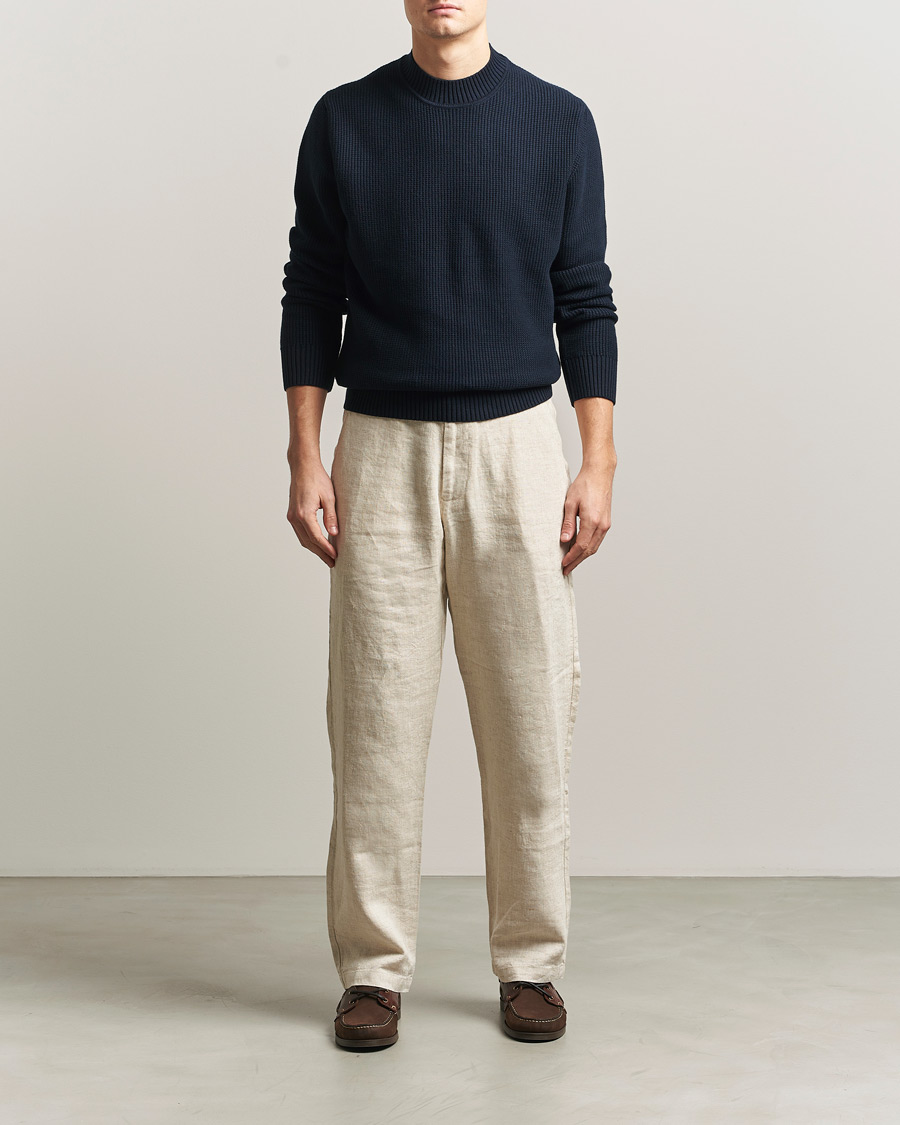 Men | Sweaters & Knitwear | Sunspel | Cotton Stitch Mock Neck Navy