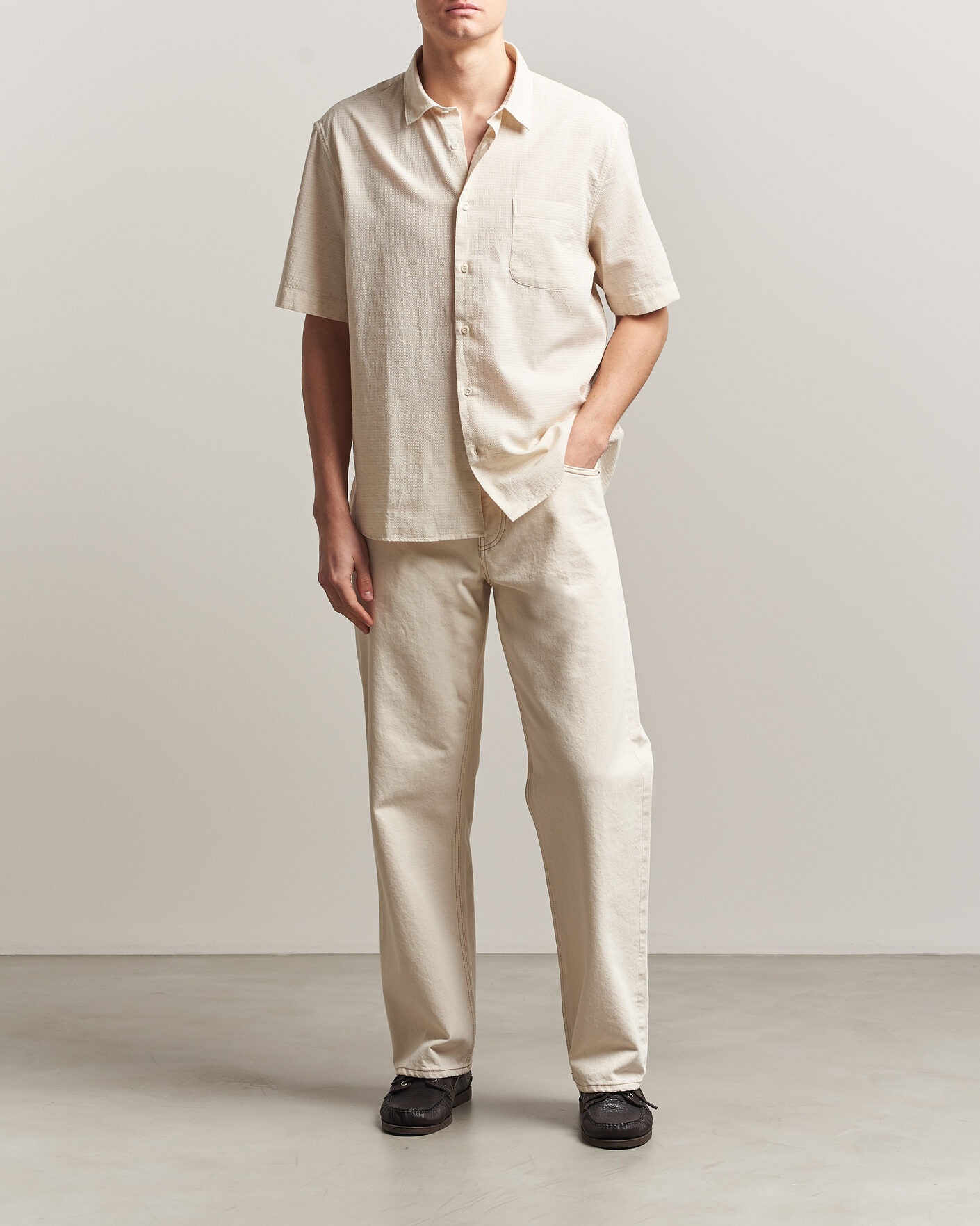 Sunspel Natural Texture Linen Shirt Ecru at CareOfCarl.com