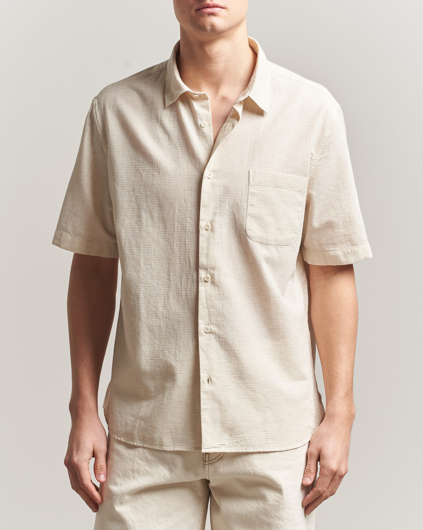 Men | Shirts | Sunspel | Natural Texture Linen Shirt Ecru
