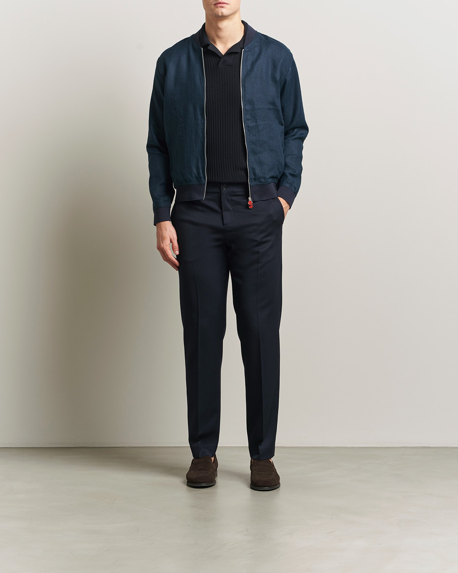 Men | Coats & Jackets | Kiton | Unlined Linen Bomber Jacket Navy