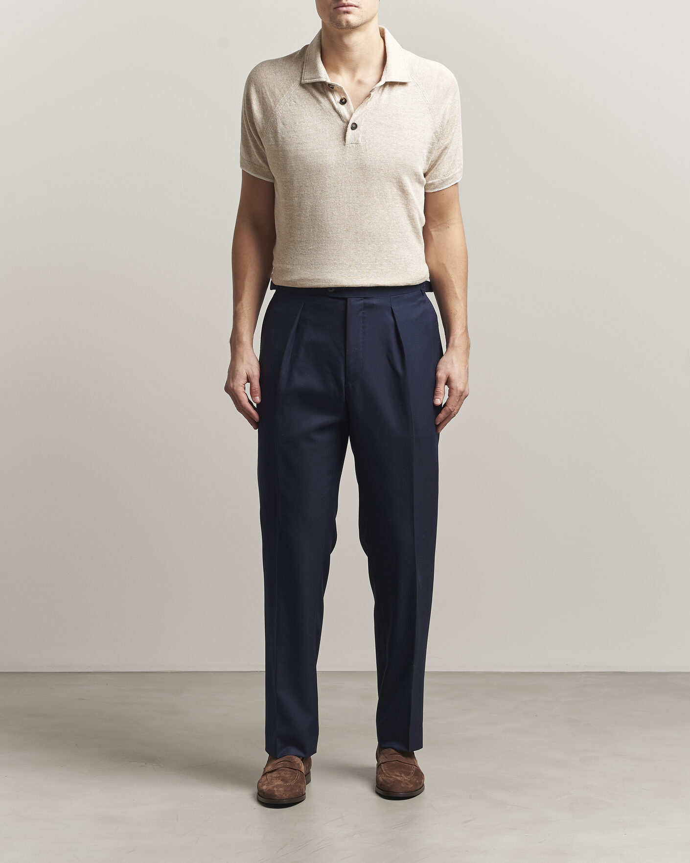 Men | Polo Shirts | Kiton | Linen Raglan Polo Shirt Ecru