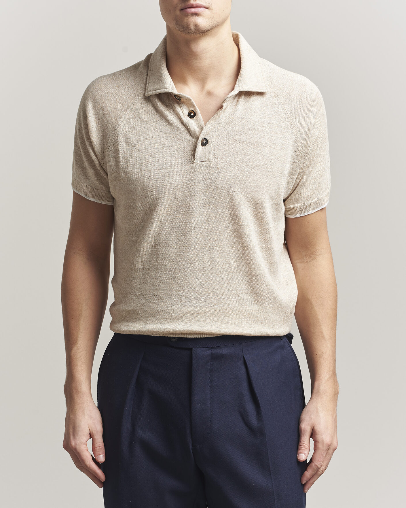 Men | Polo Shirts | Kiton | Linen Raglan Polo Shirt Ecru