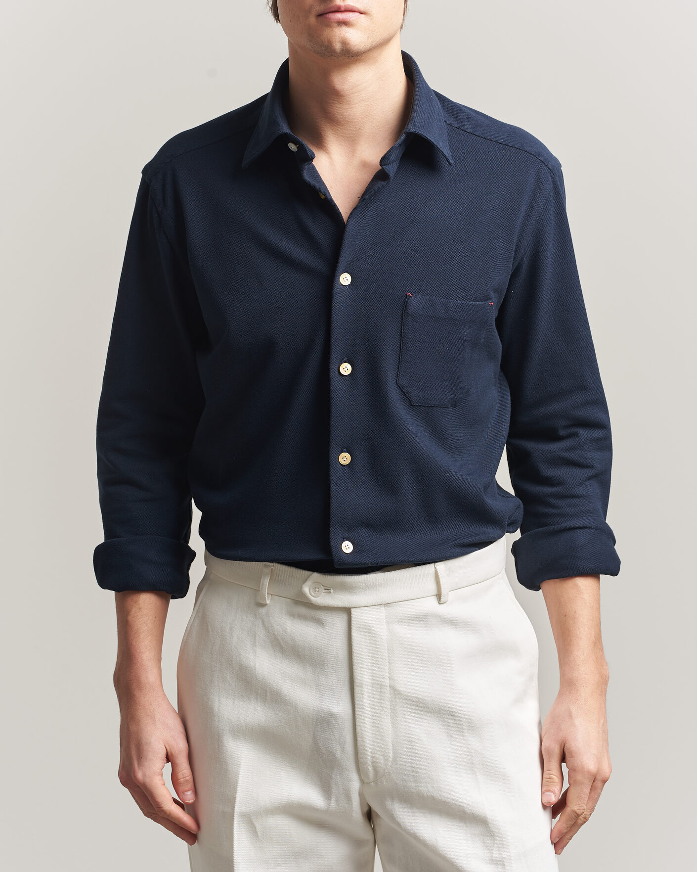 Men | Shirts | Kiton | Jersey Piquet Shirt Navy