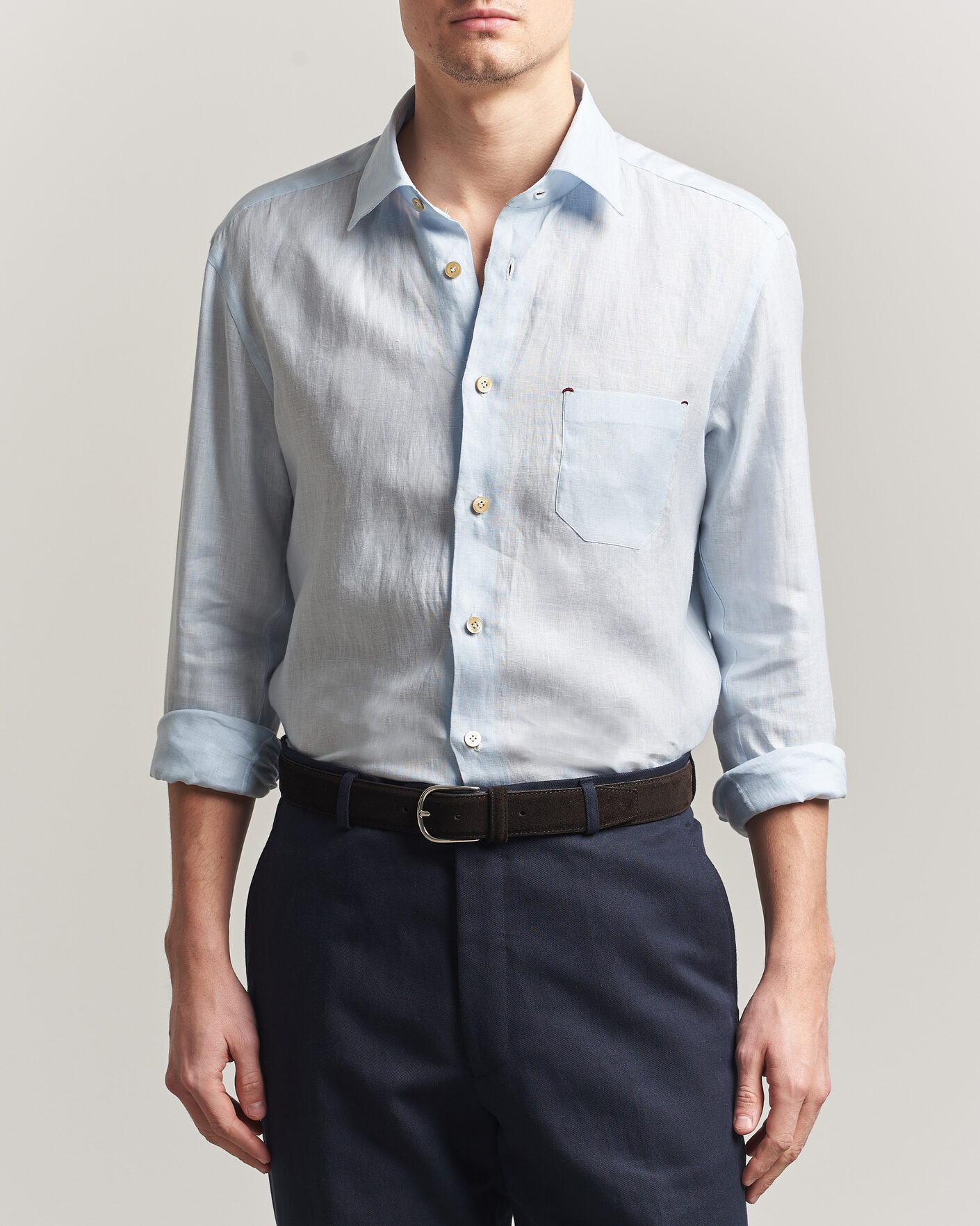 Men | Shirts | Kiton | Linen Sport Shirt Light Blue