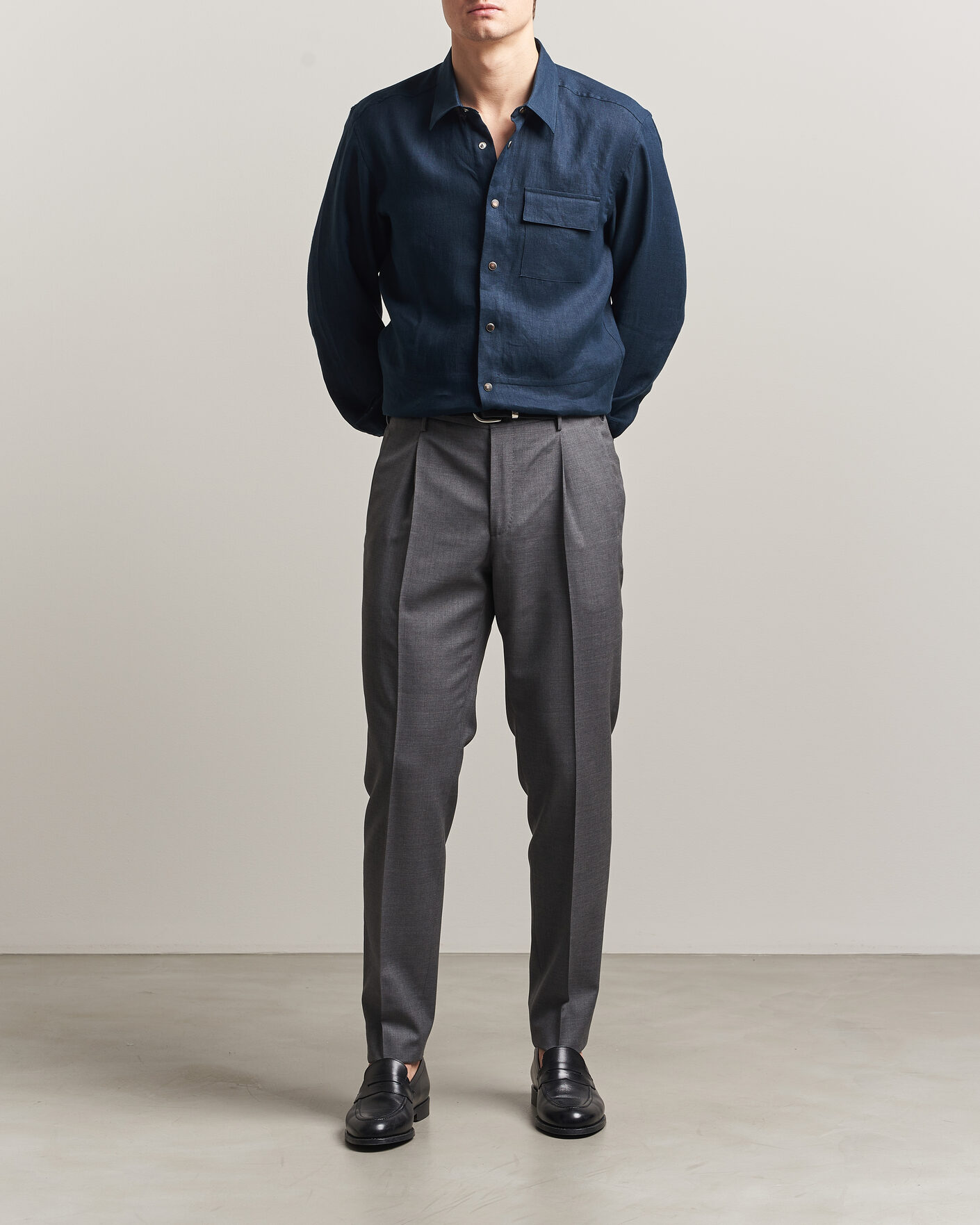 Men | Shirts | Kiton | Linen Overshirt Navy