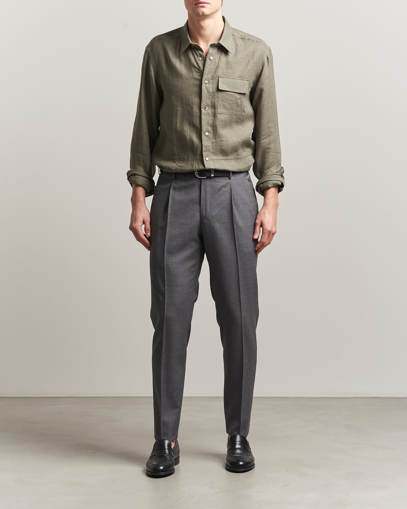 Men | Shirts | Kiton | Linen Overshirt Khaki