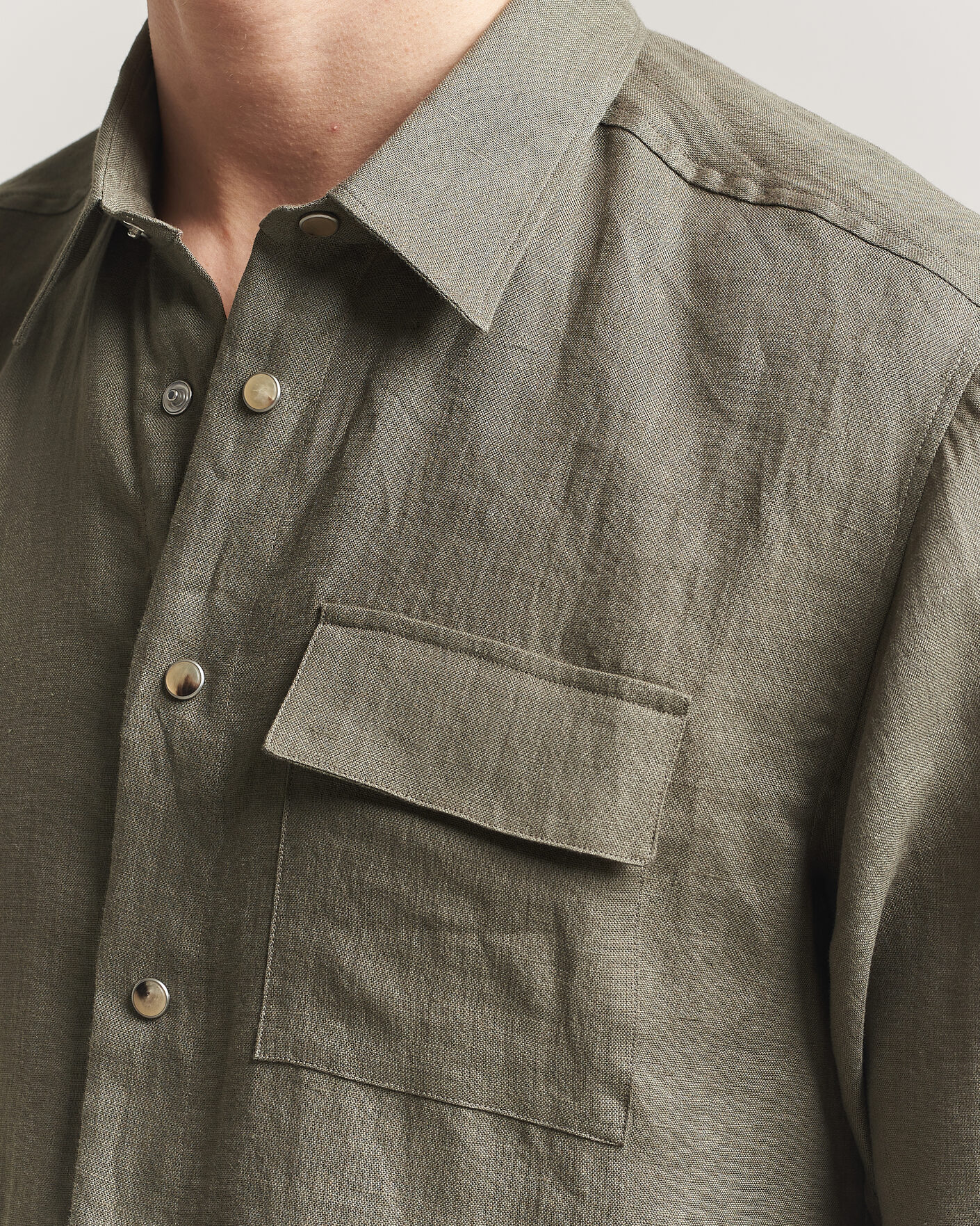 Men | Shirts | Kiton | Linen Overshirt Khaki