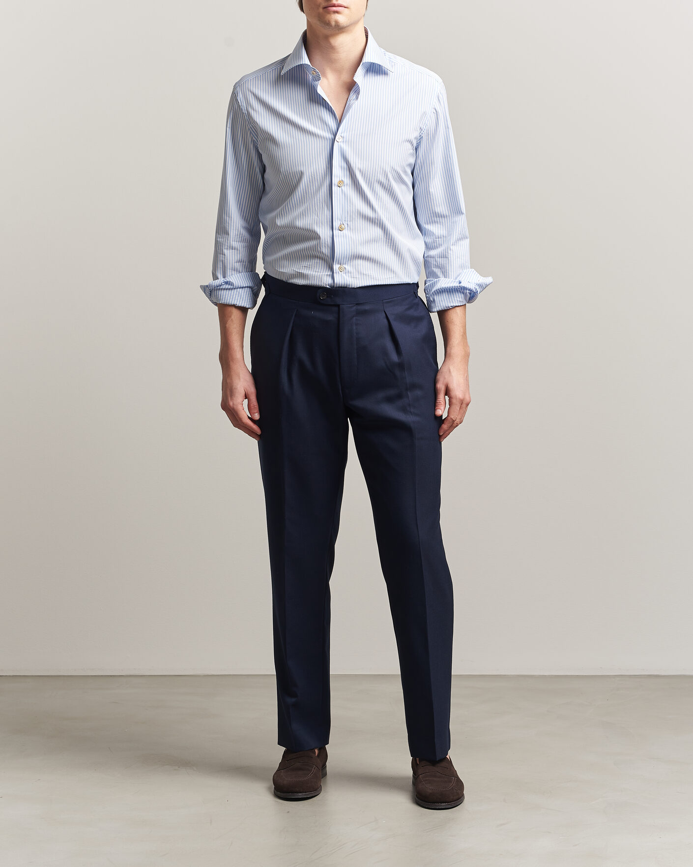 Men | Shirts | Kiton | Slim Fit Dress Shirt Light Blue Stripe