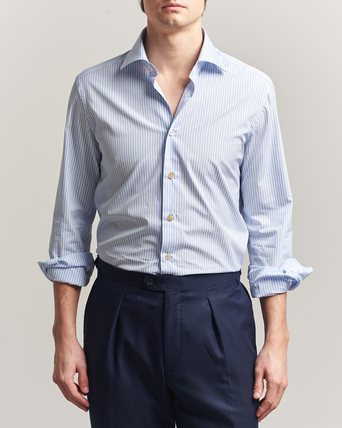 Men | Shirts | Kiton | Slim Fit Dress Shirt Light Blue Stripe