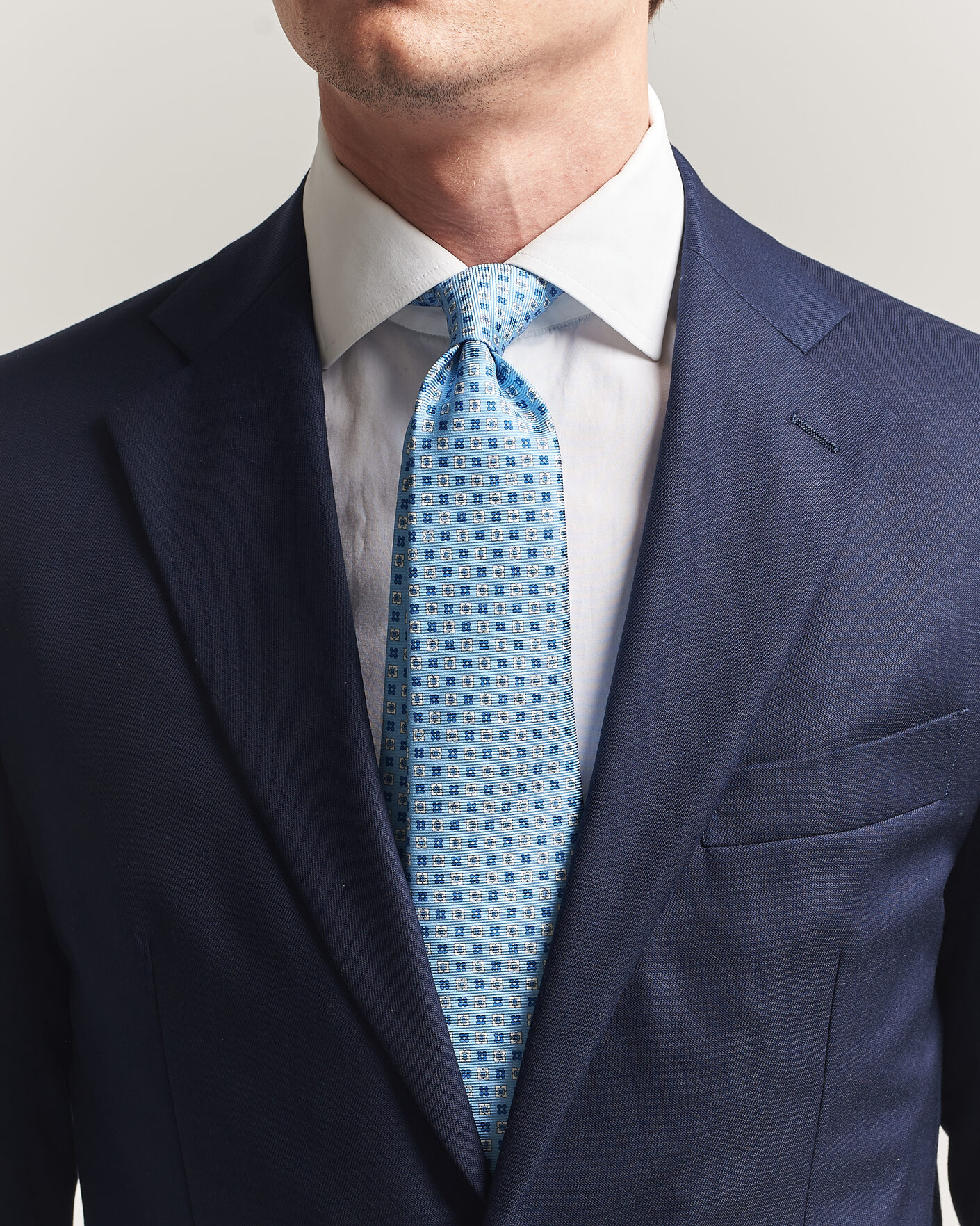 Men | Ties | Kiton | Printed Flower Silk Tie Light Blue