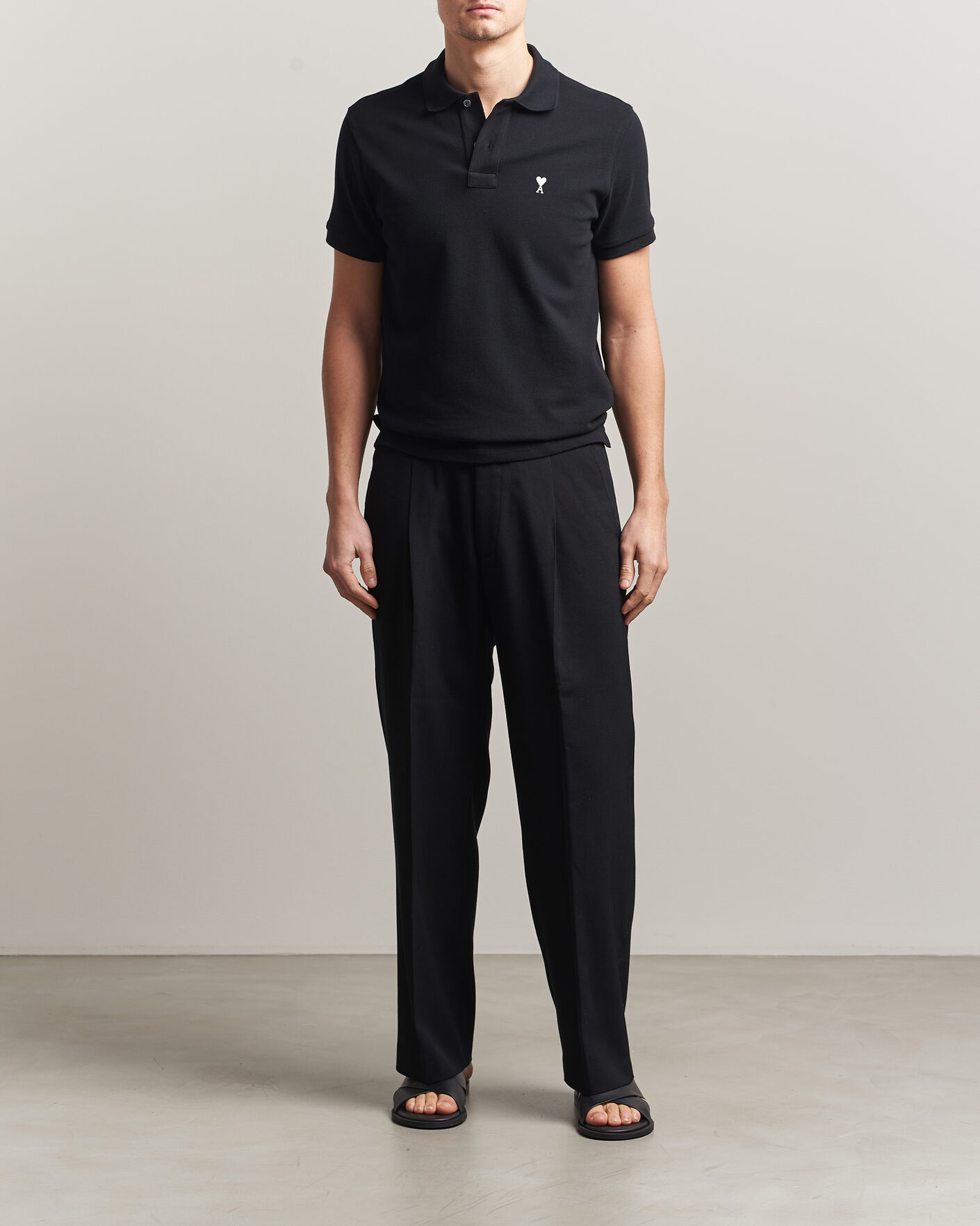 Men | Polo Shirts | AMI | Contrast Heart Logo Polo Black