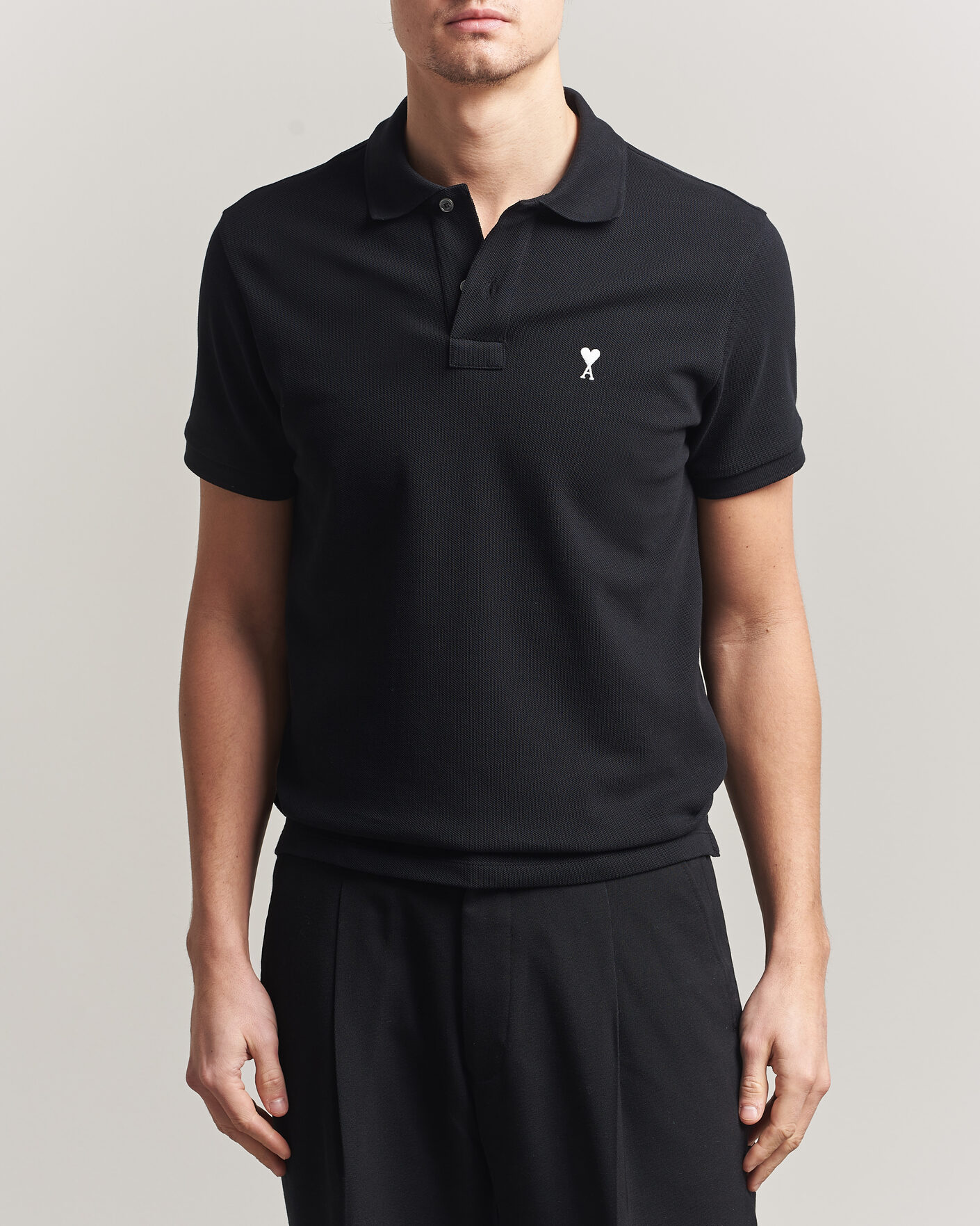 Men | Polo Shirts | AMI | Contrast Heart Logo Polo Black