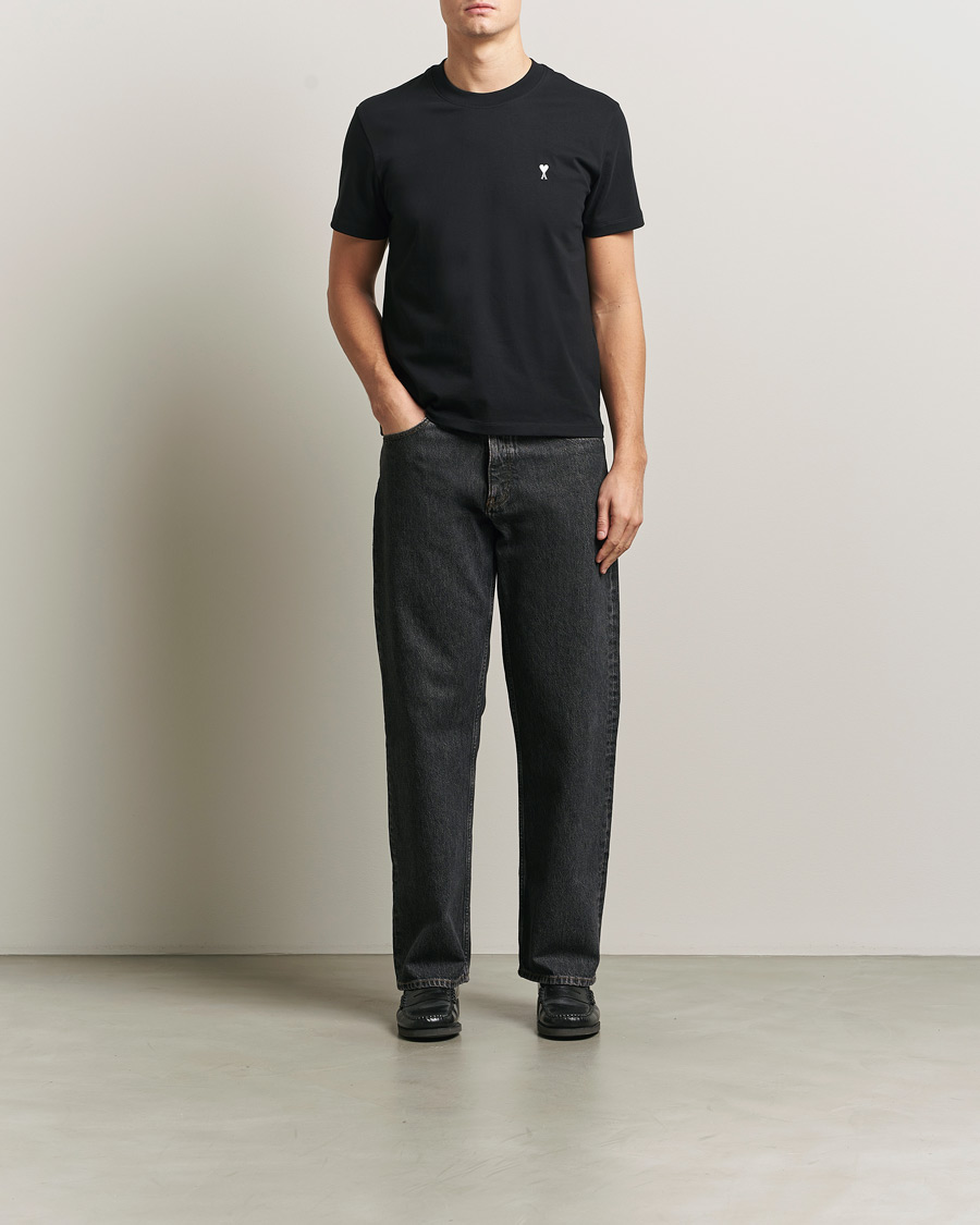 Men | T-Shirts | AMI | Contrast Heart Logo T-Shirt Black