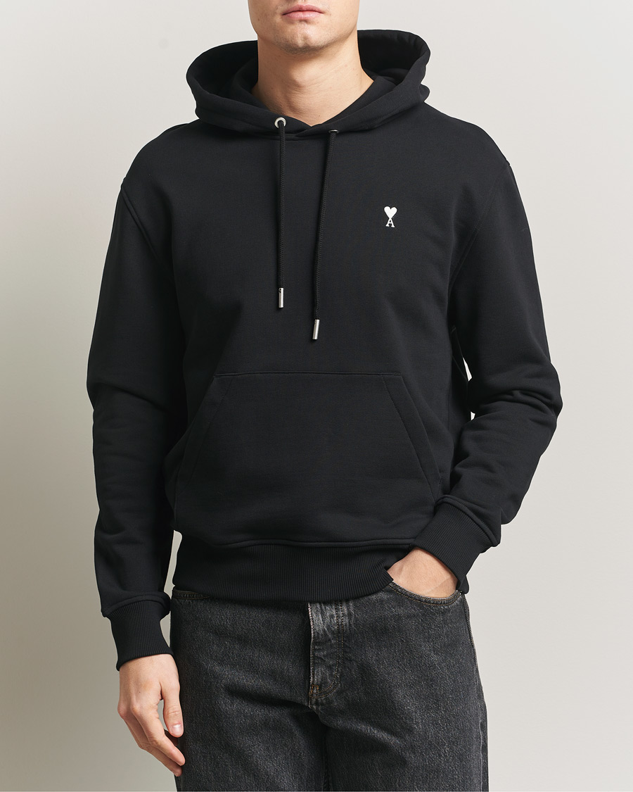 Men | Sweaters & Knitwear | AMI | Contrast Heart Logo Hoodie Black