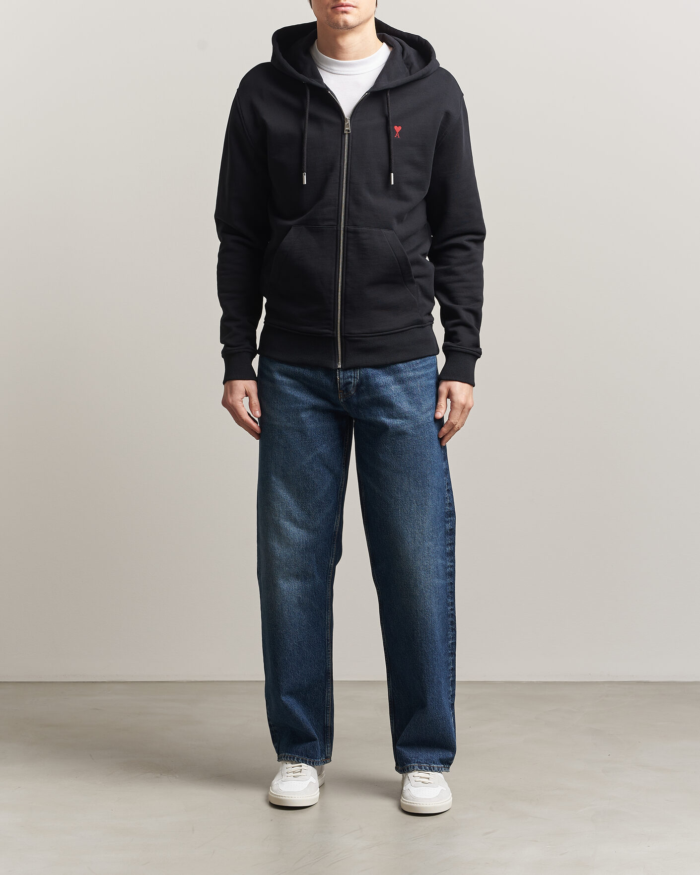 Men | Sweaters & Knitwear | AMI | Heart Logo Full Zip Hoodie Black