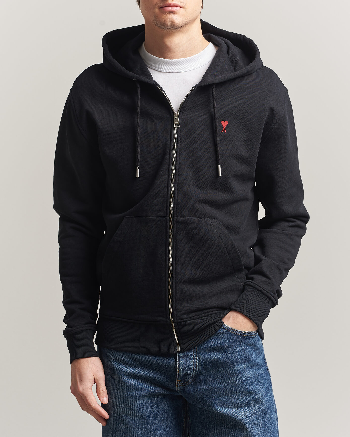 a❤︎ AMI Heart Logo Full Zip Hoodie Black at CareOfCarl.com