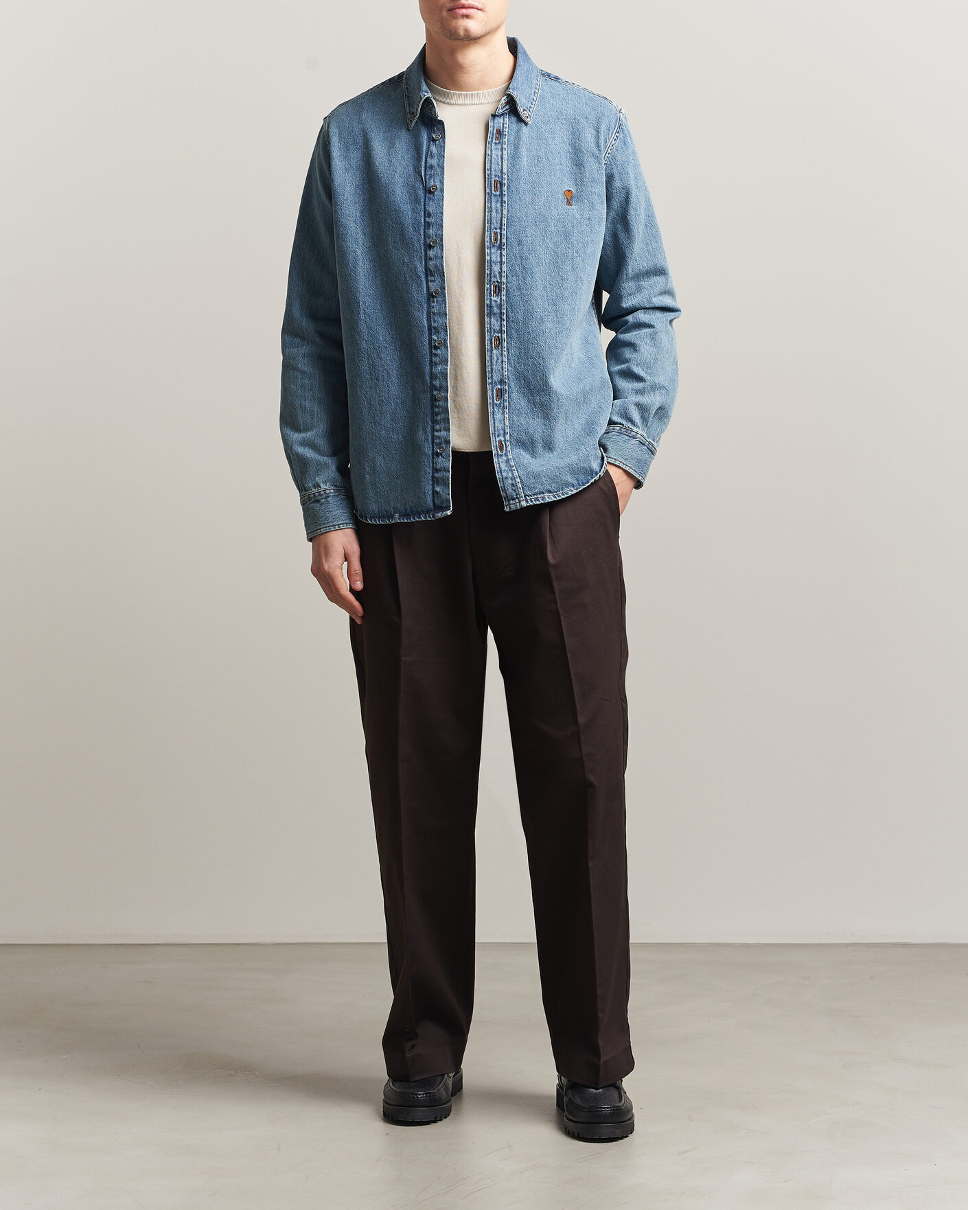 Men | Shirts | AMI | Denim Overshirt Used Blue