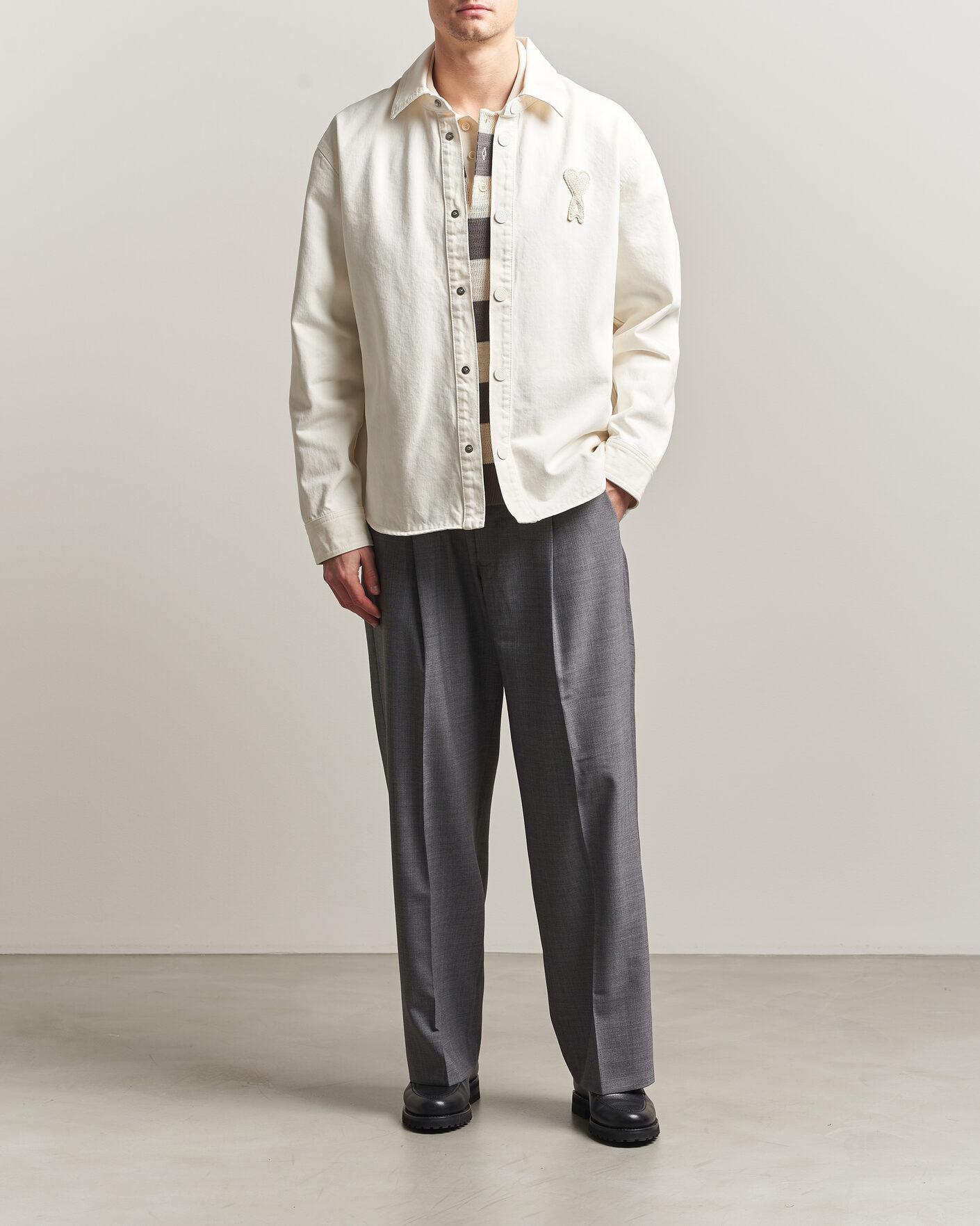Men | Shirts | AMI | Cotton Twill Overshirt Creme