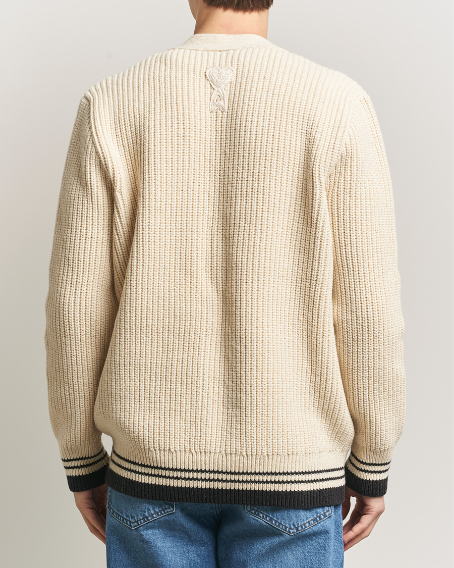 Men | Sweaters & Knitwear | AMI | Wool/Cotton Ribbed Cardigan Creme