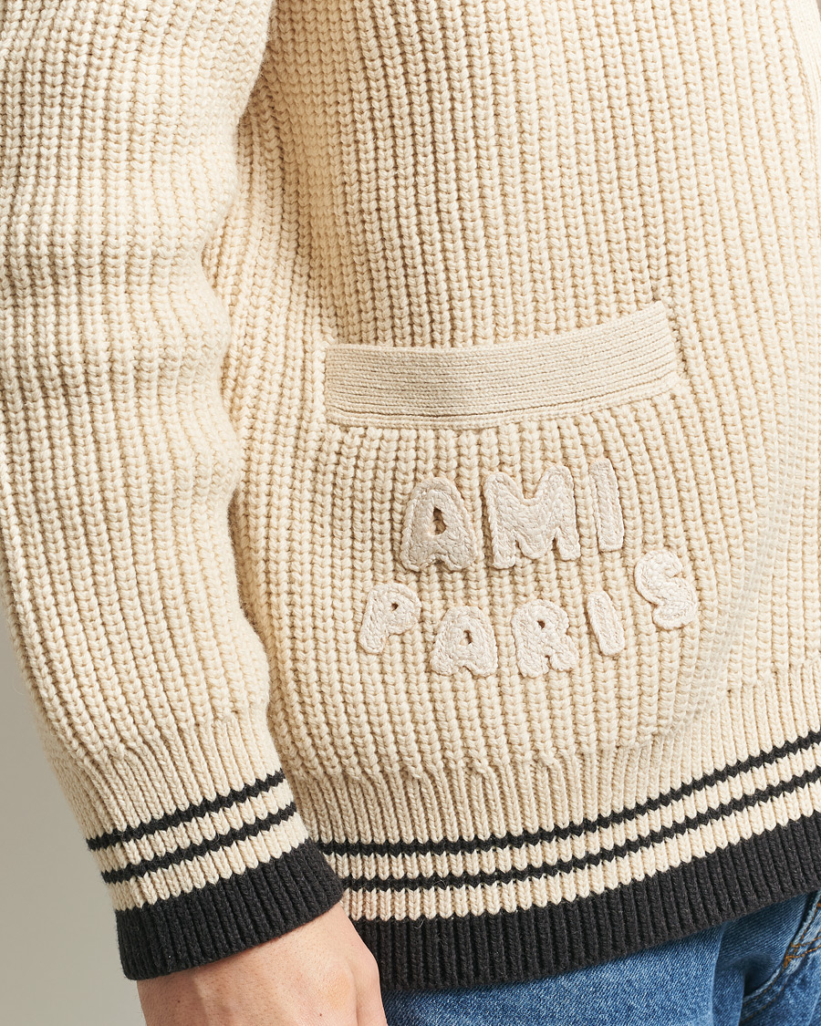 Men | Sweaters & Knitwear | AMI | Wool/Cotton Ribbed Cardigan Creme