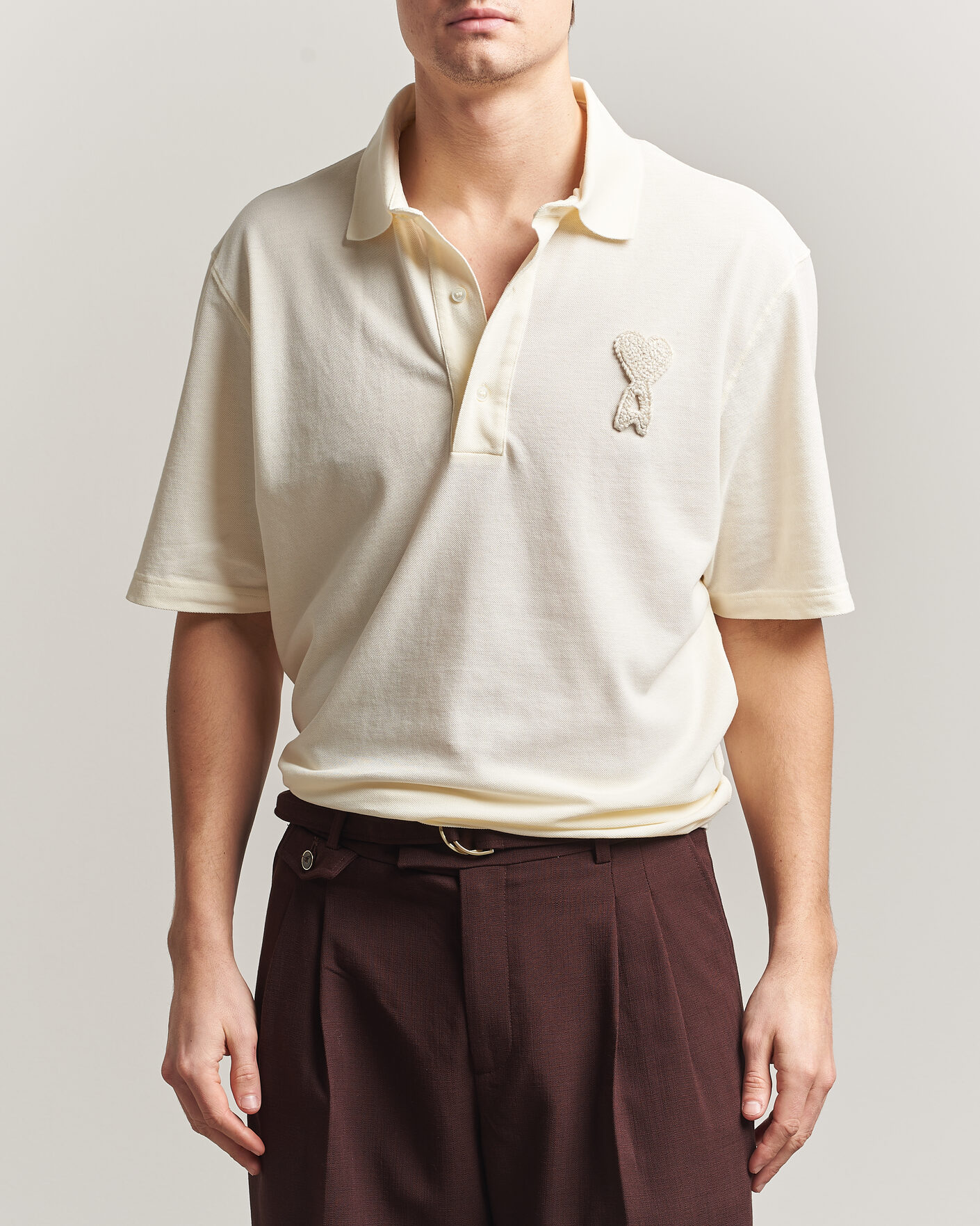 Men | Polo Shirts | AMI | Knitted Heart Logo Polo Creme