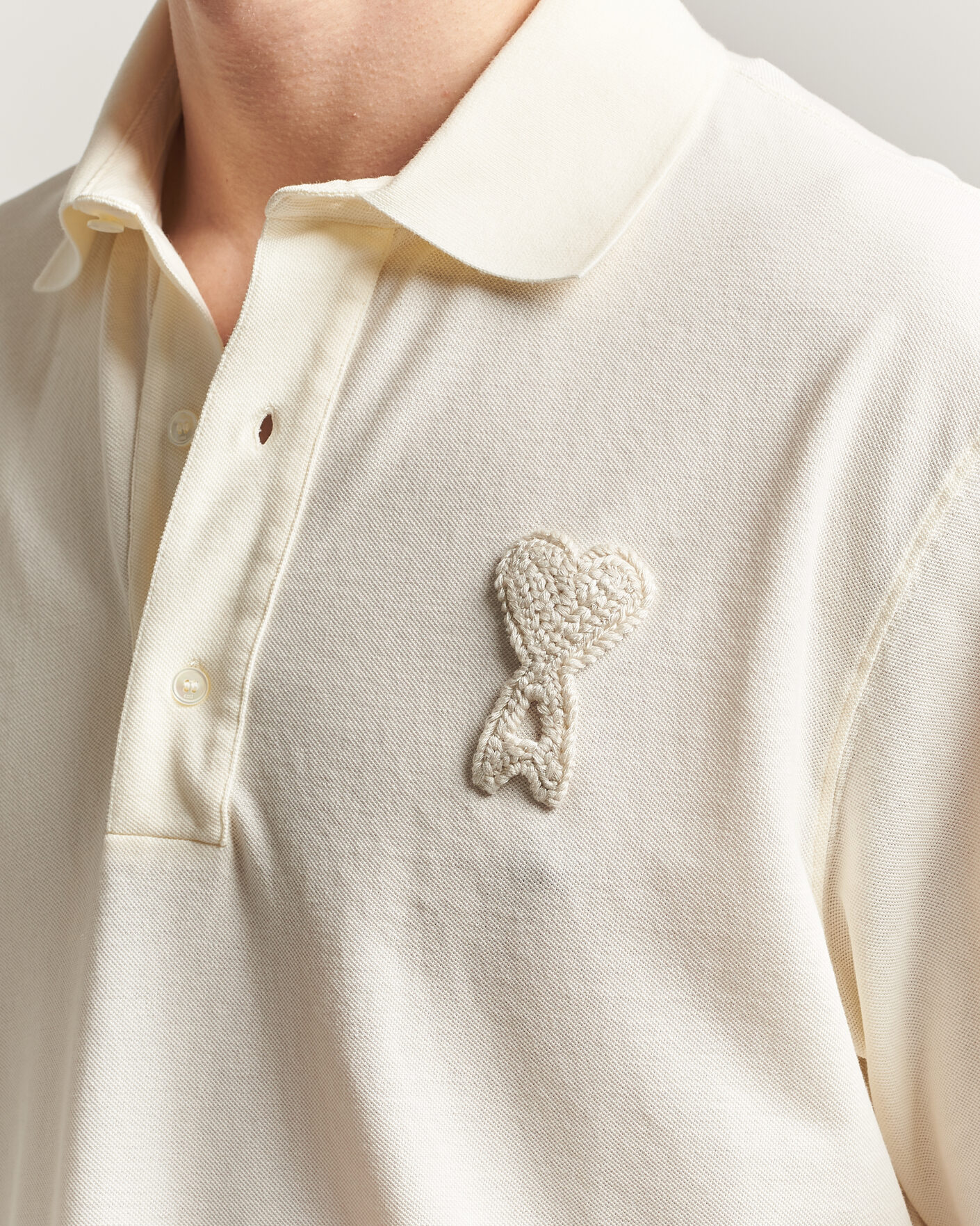Men | Polo Shirts | AMI | Knitted Heart Logo Polo Creme