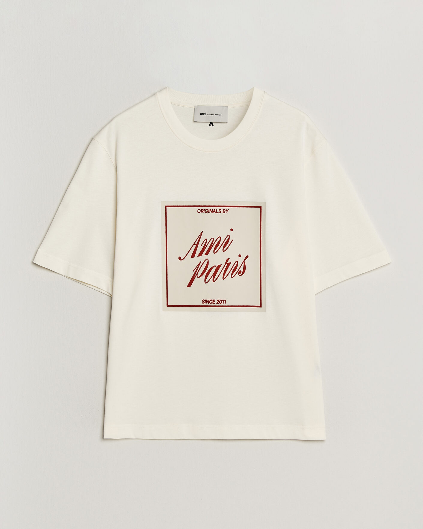 Men | T-Shirts | AMI | Boxy Fit Printed T-Shirt Creme
