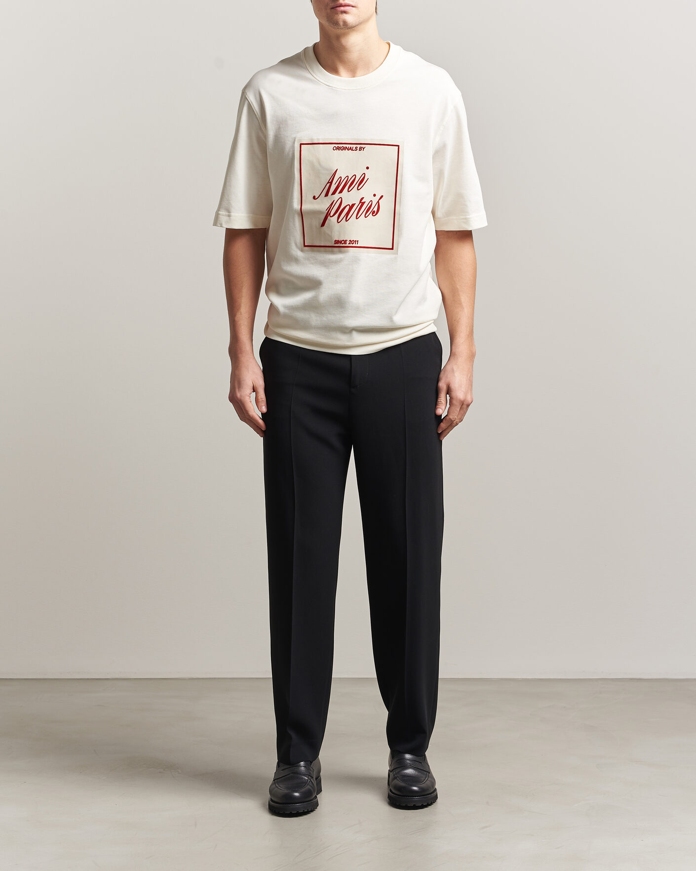 Men | T-Shirts | AMI | Boxy Fit Printed T-Shirt Creme