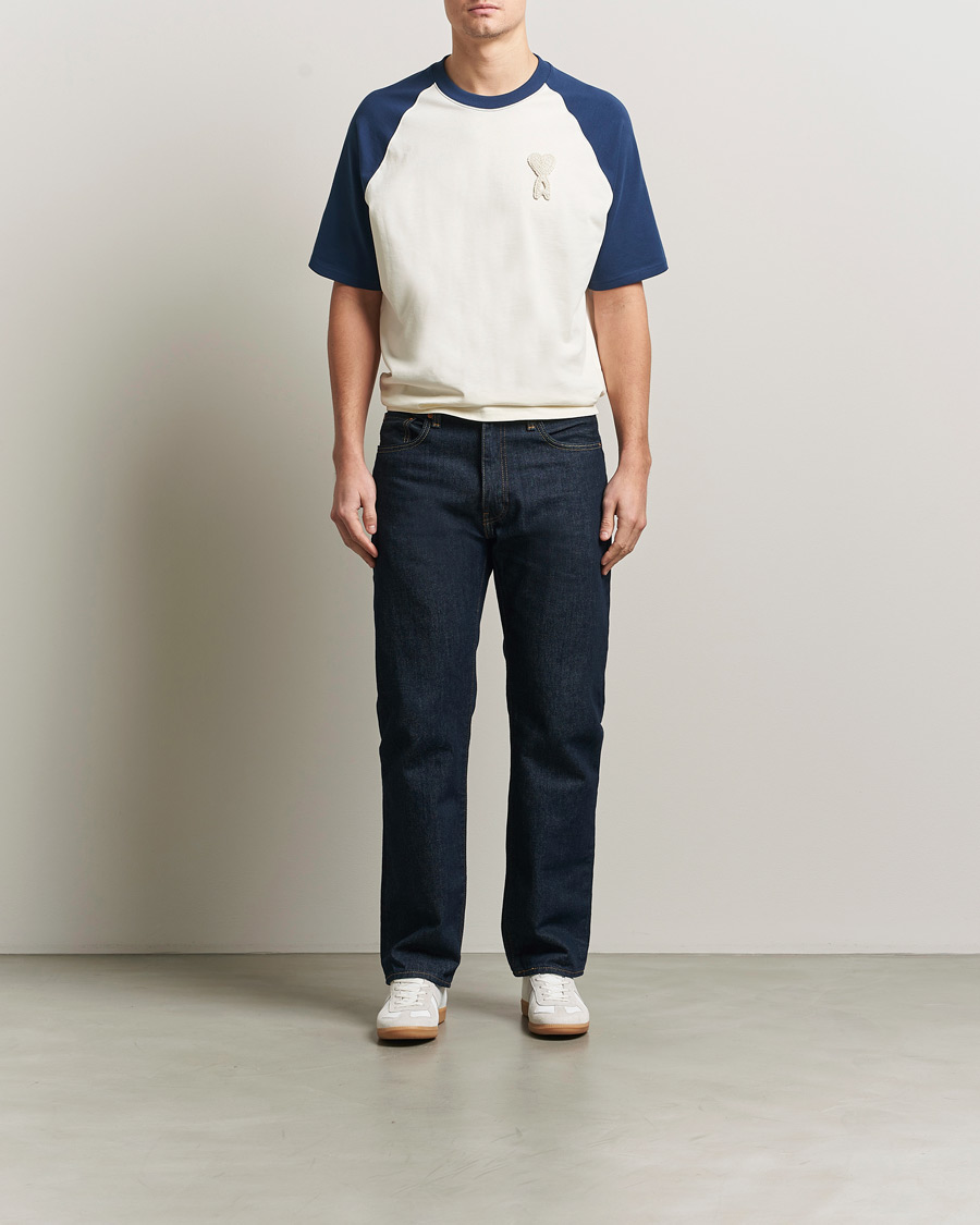 Men | T-Shirts | AMI | Knitted Heart Logo T-Shirt Creme/Navy