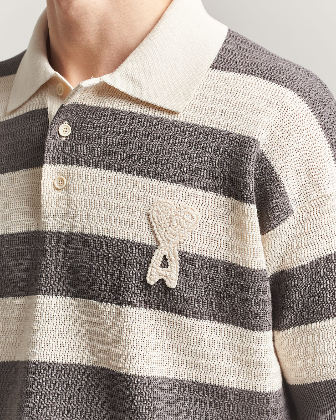 Men | Polo Shirts | AMI | Striped Polo White/Grey
