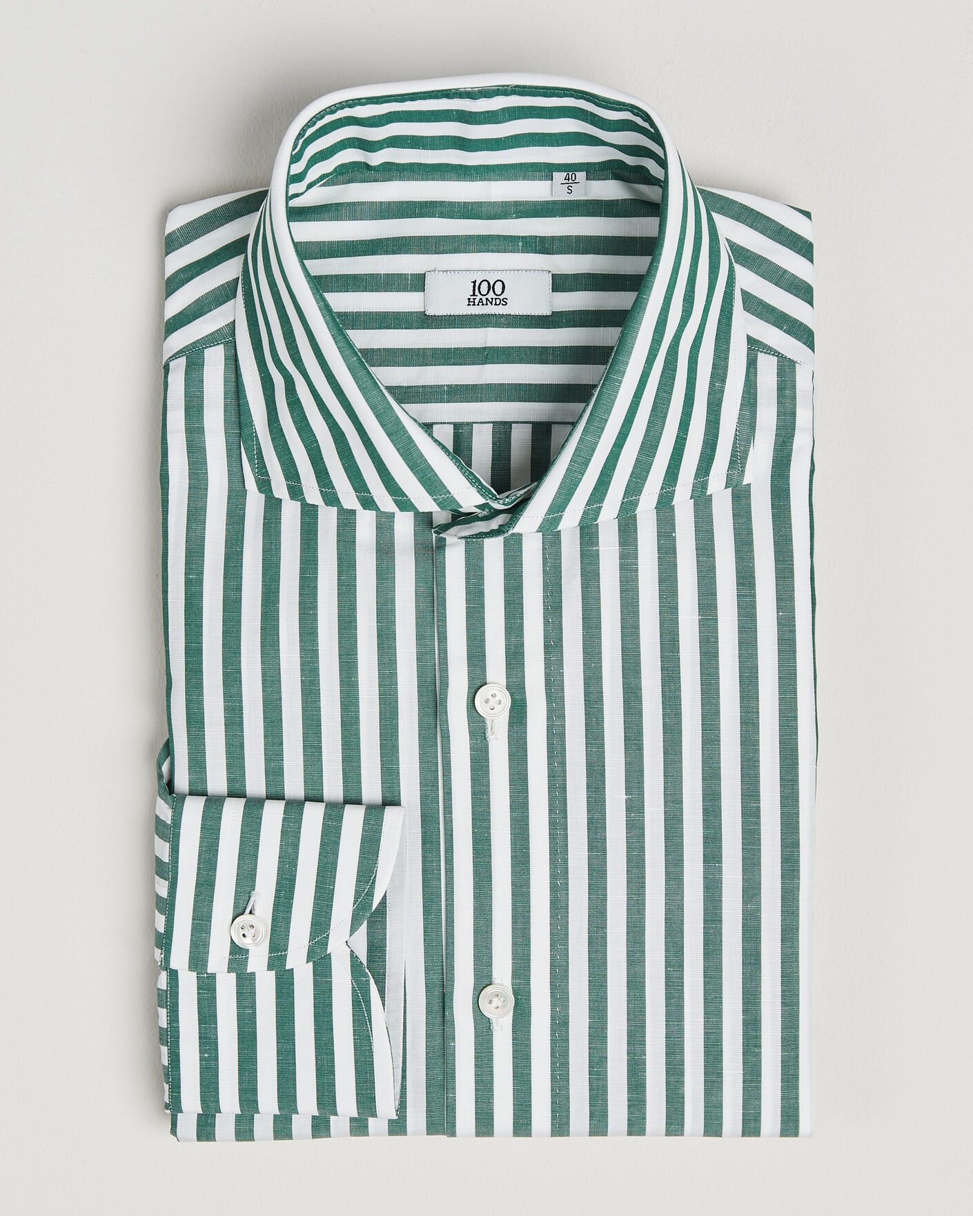 Men | Shirts | 100Hands | Cotton/Linen Bengal Stripe Shirt Green