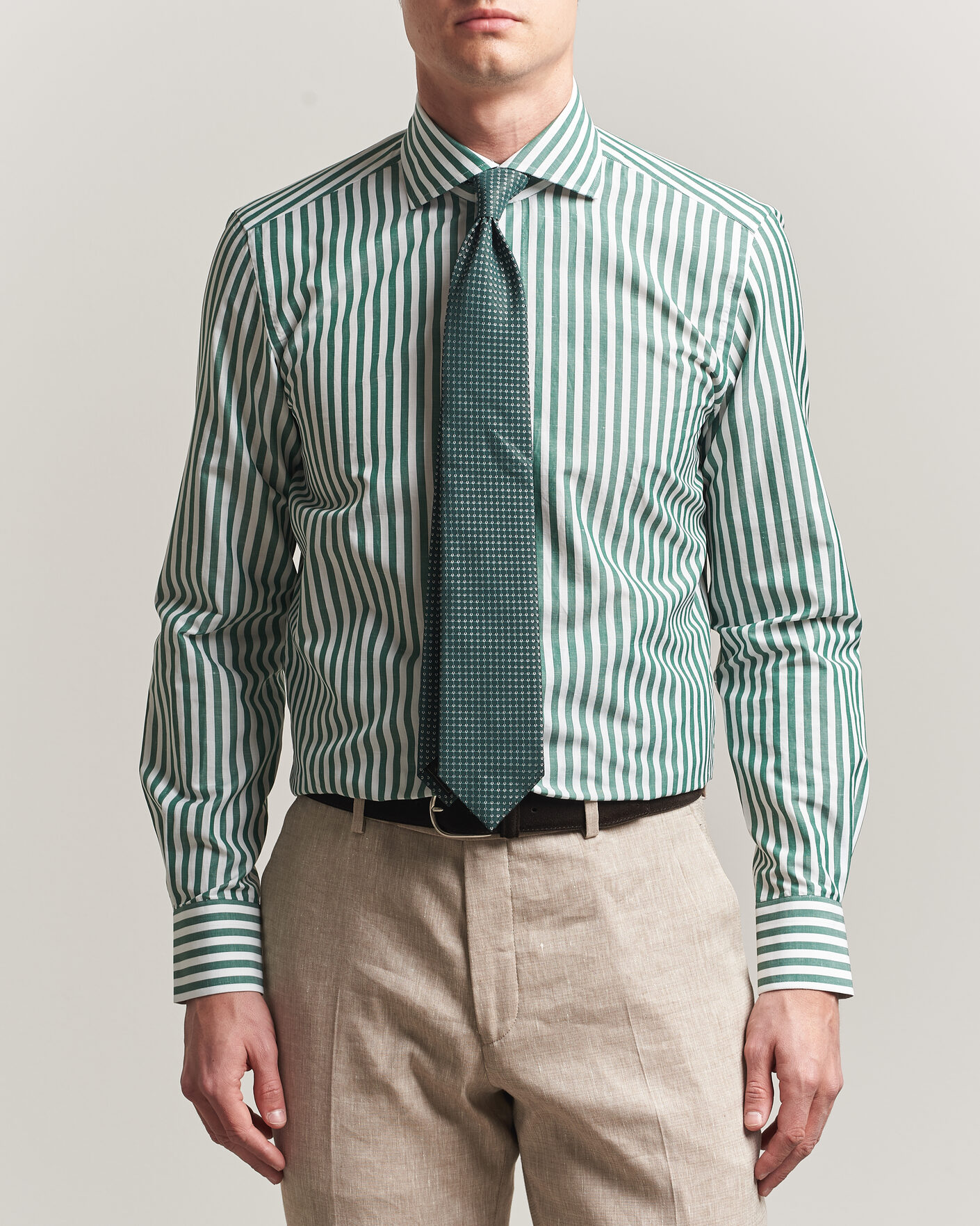Men | Shirts | 100Hands | Cotton/Linen Bengal Stripe Shirt Green