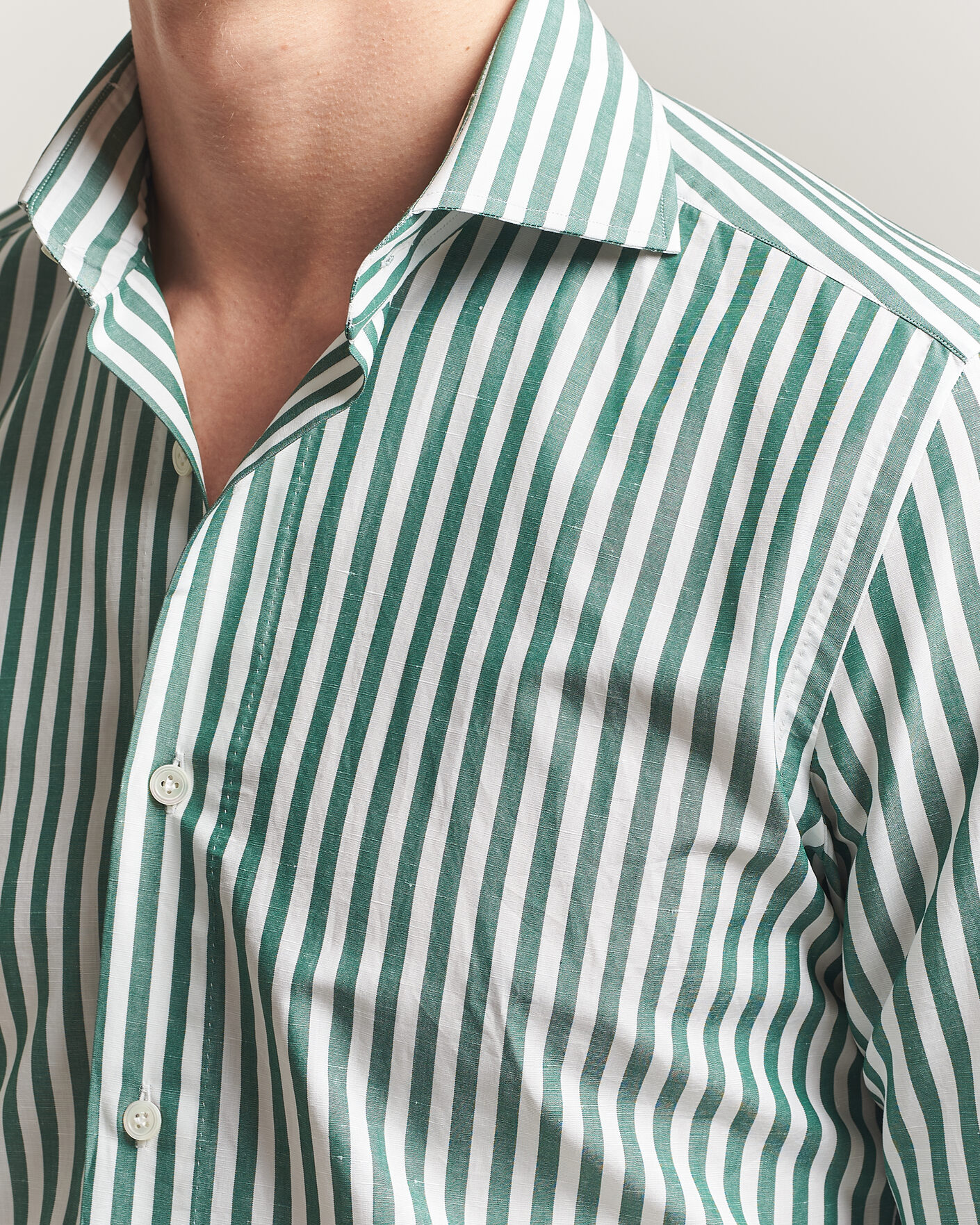Men | Shirts | 100Hands | Cotton/Linen Bengal Stripe Shirt Green